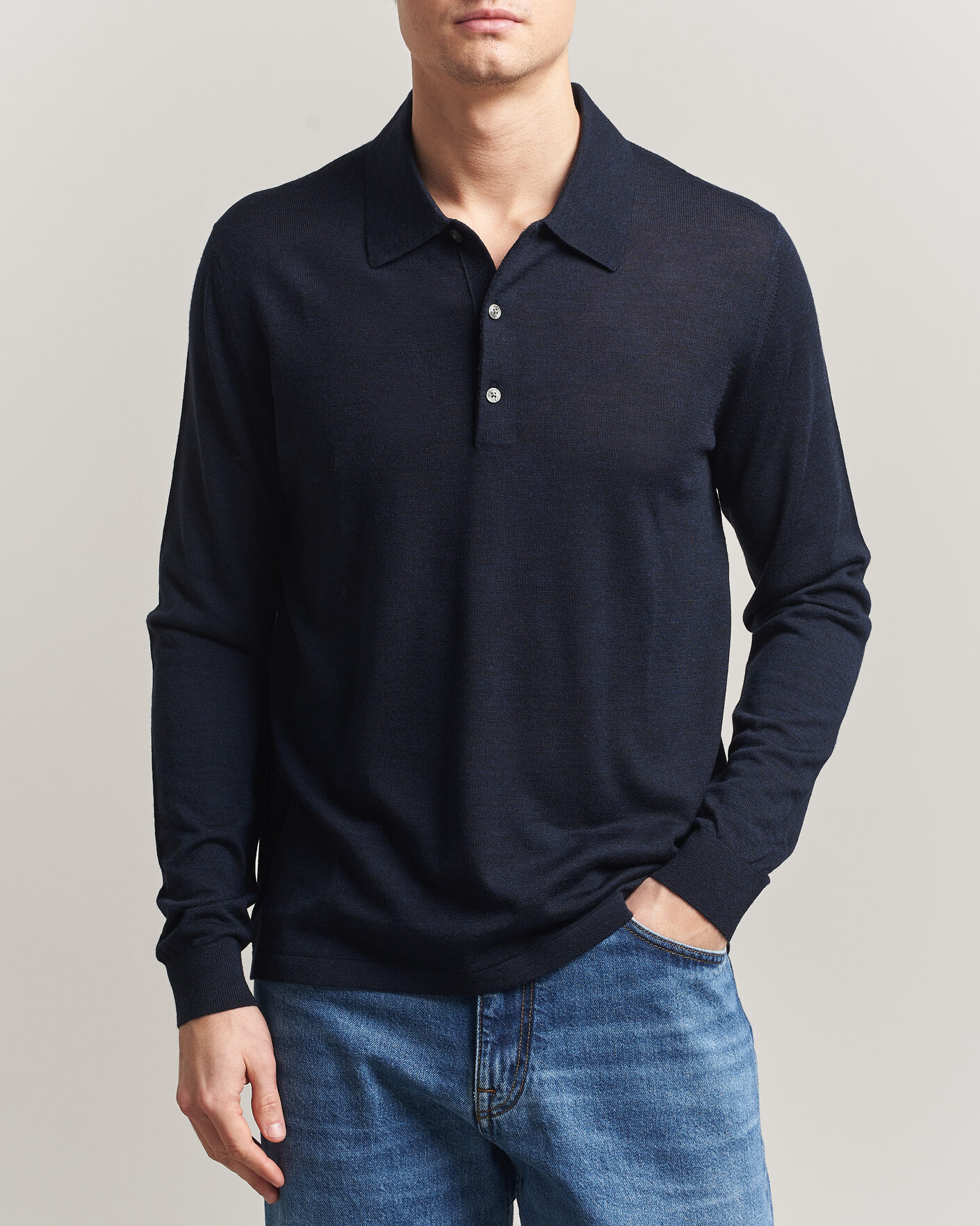 Hombres | Jerséis y prendas de punto | Tiger of Sweden | Eross Merino Knitted Polo Light Ink