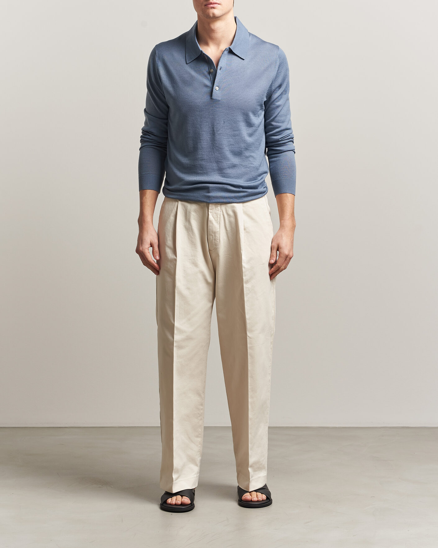 Hombres | Jerséis y prendas de punto | Tiger of Sweden | Eross Merino Knitted Polo Dull Blue