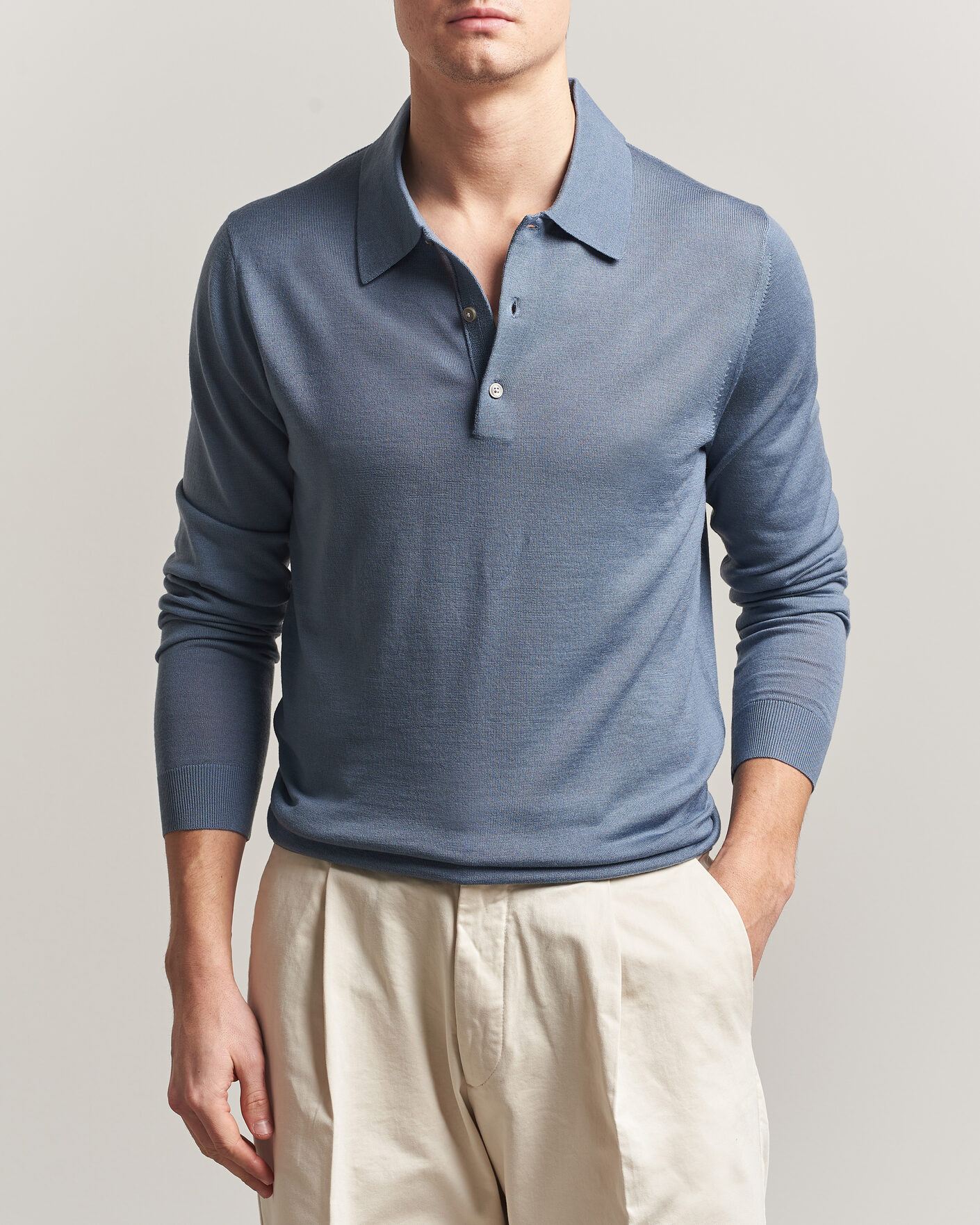 Hombres | Jerséis y prendas de punto | Tiger of Sweden | Eross Merino Knitted Polo Dull Blue