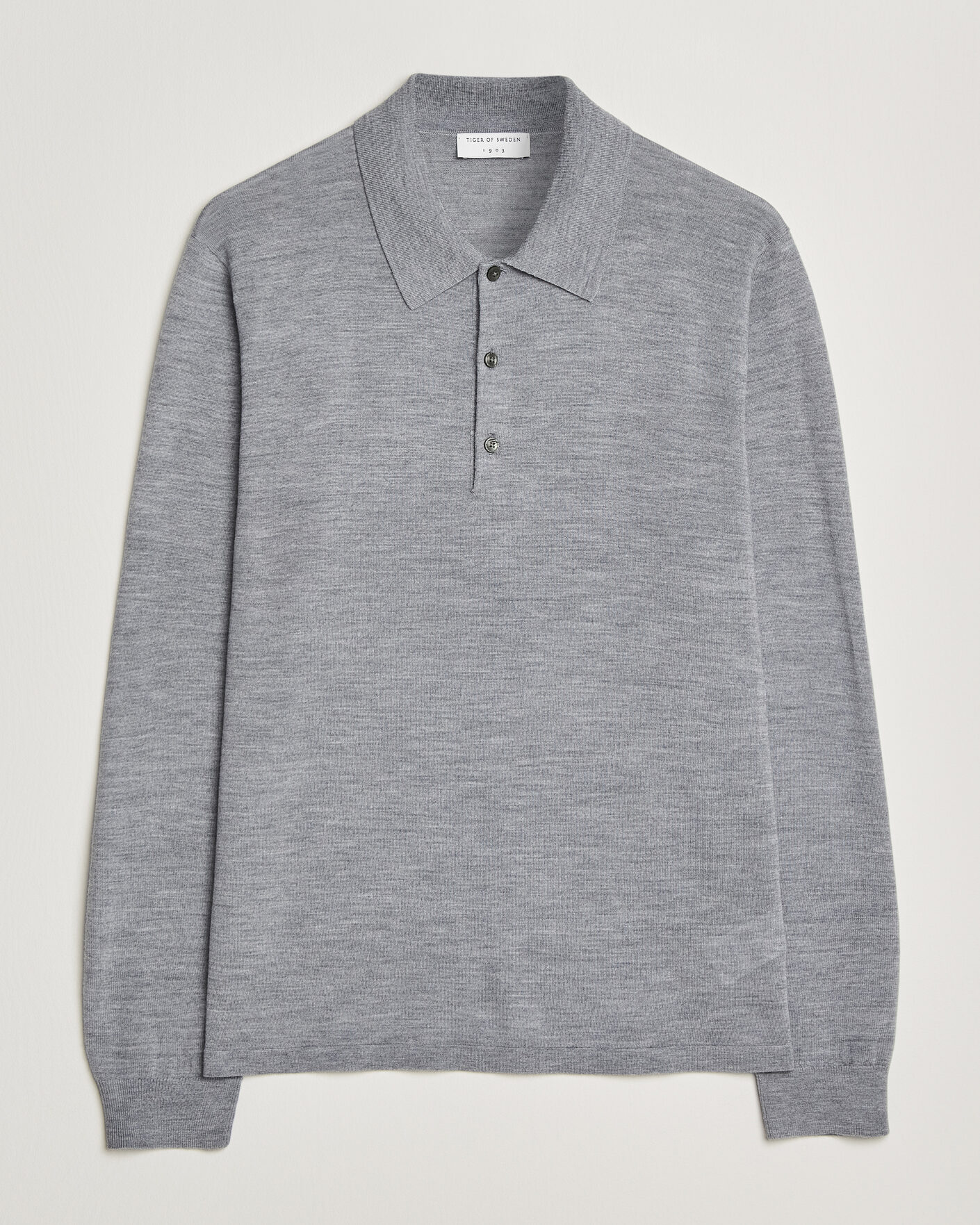 Hombres | Jerséis y prendas de punto | Tiger of Sweden | Eross Merino Knitted Polo Grey Melange