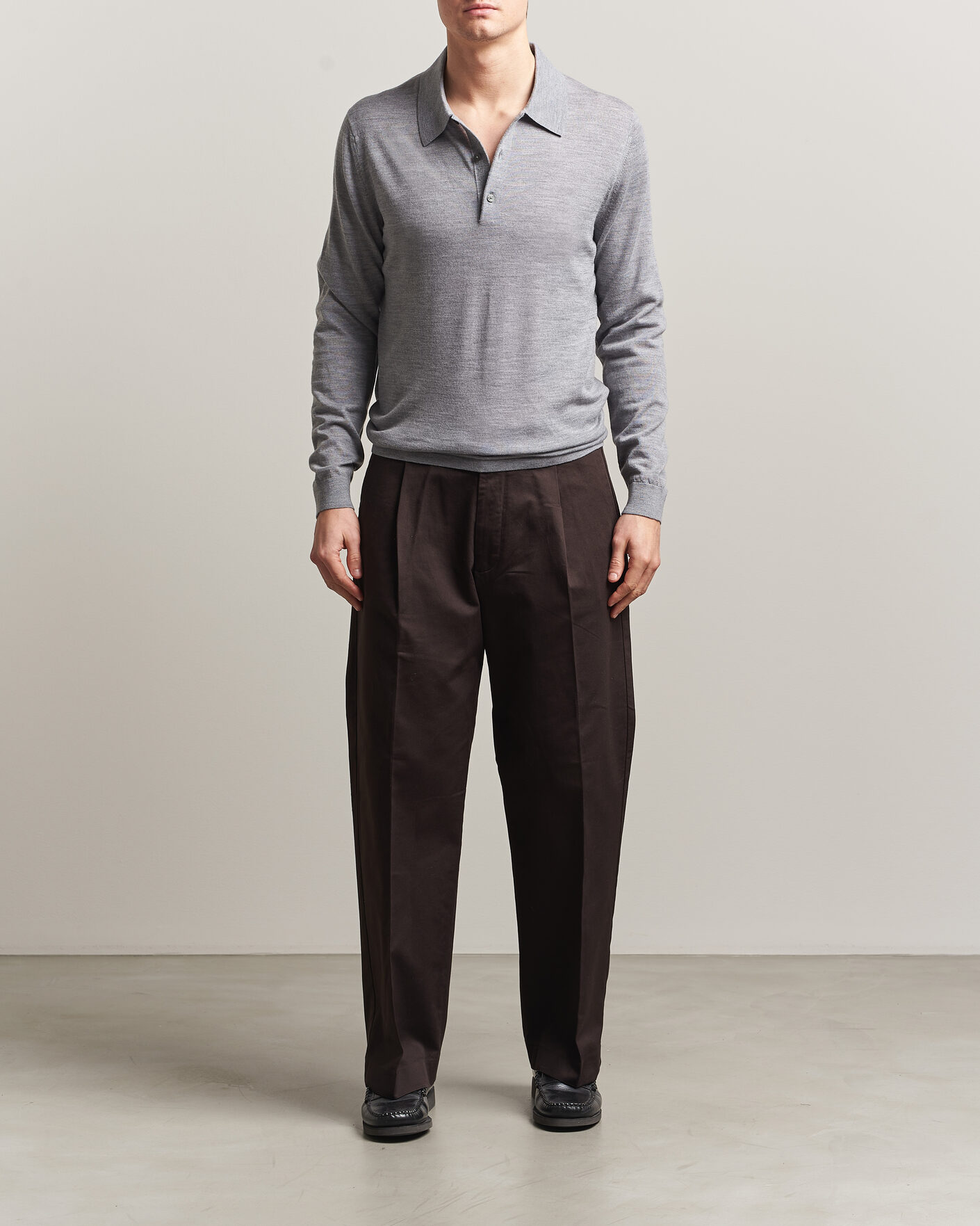 Hombres | Jerséis y prendas de punto | Tiger of Sweden | Eross Merino Knitted Polo Grey Melange