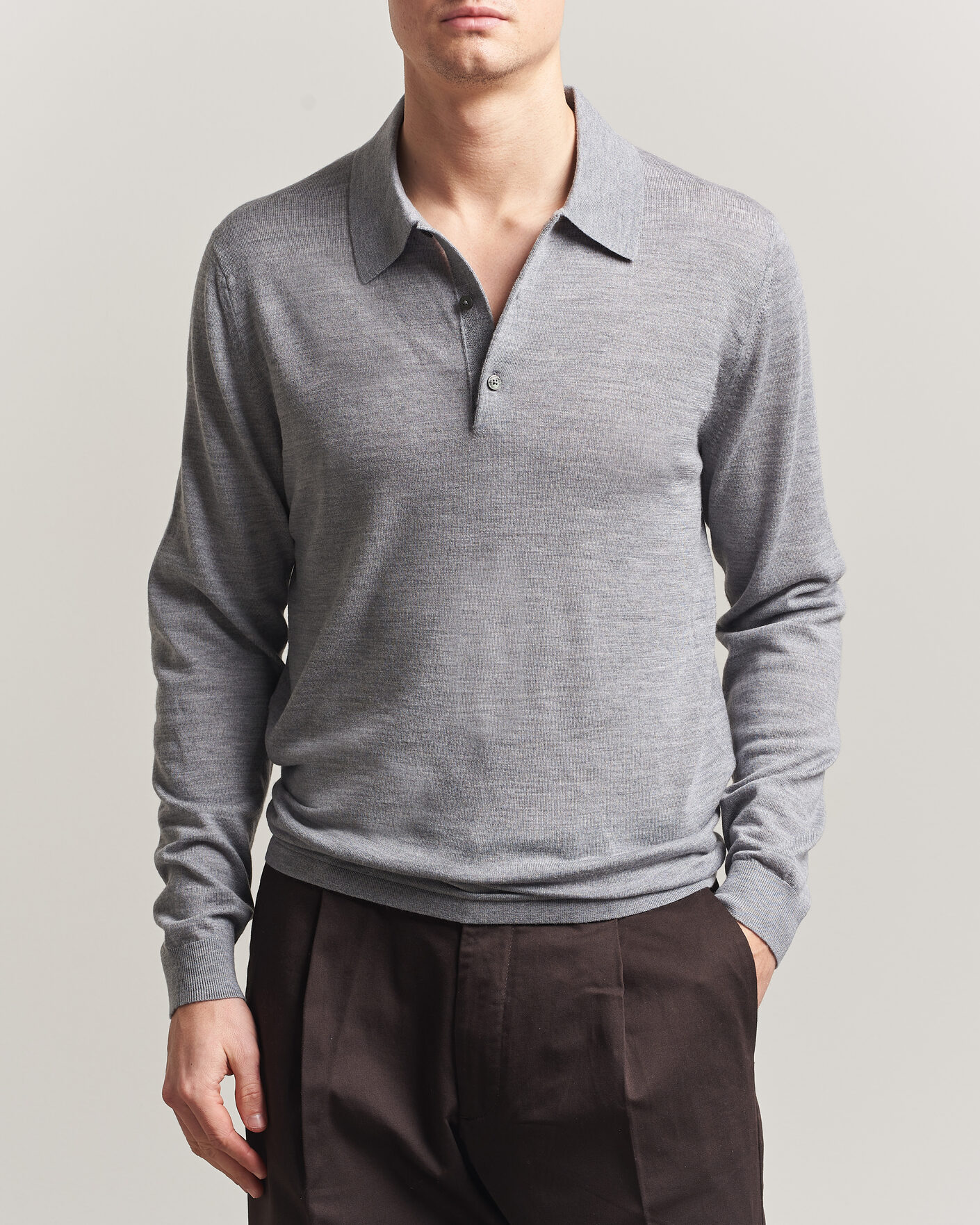 Hombres | Jerséis y prendas de punto | Tiger of Sweden | Eross Merino Knitted Polo Grey Melange