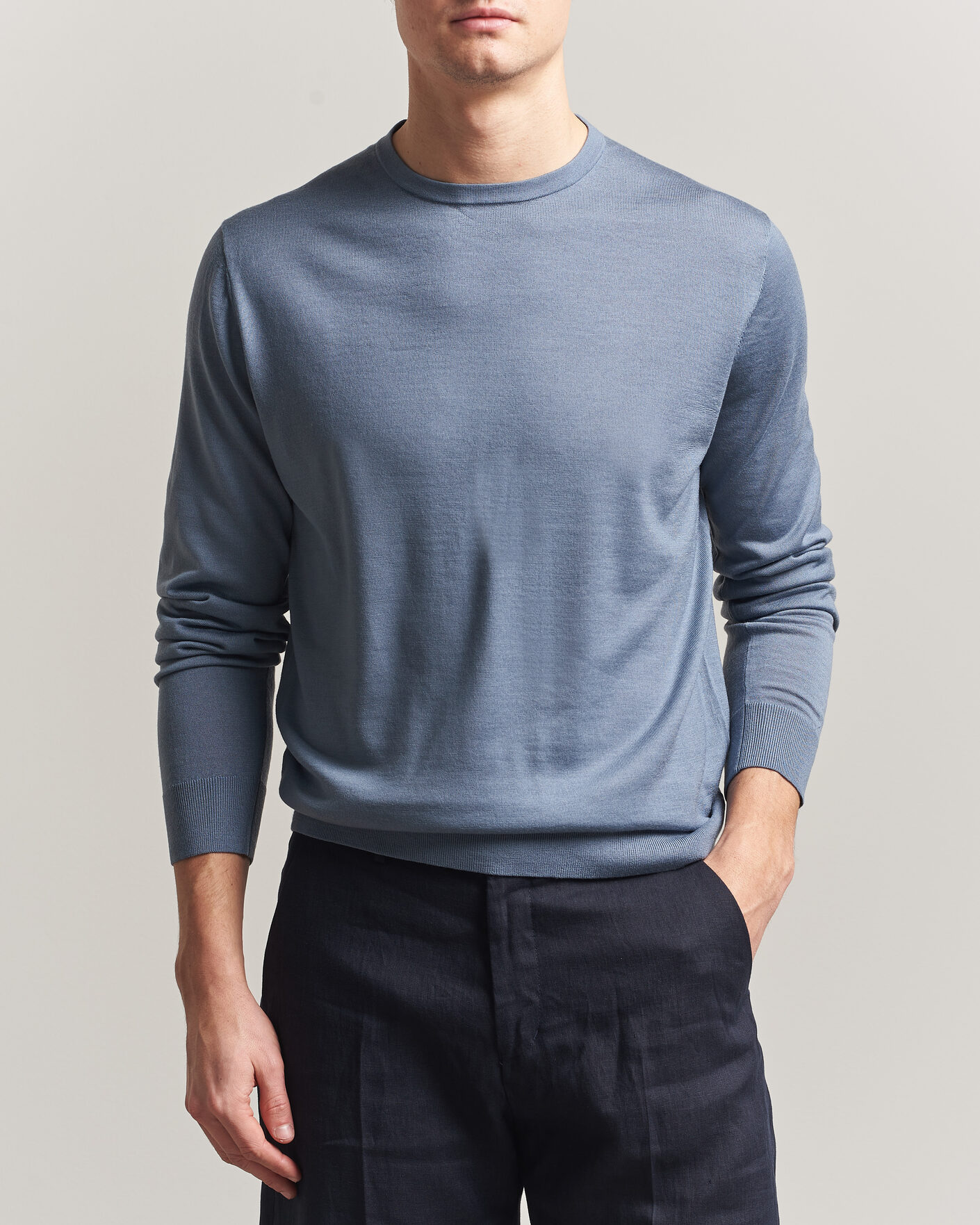 Hombres | Jerséis y prendas de punto | Tiger of Sweden | Connor Merino Knitted Crew Neck Dull Blue