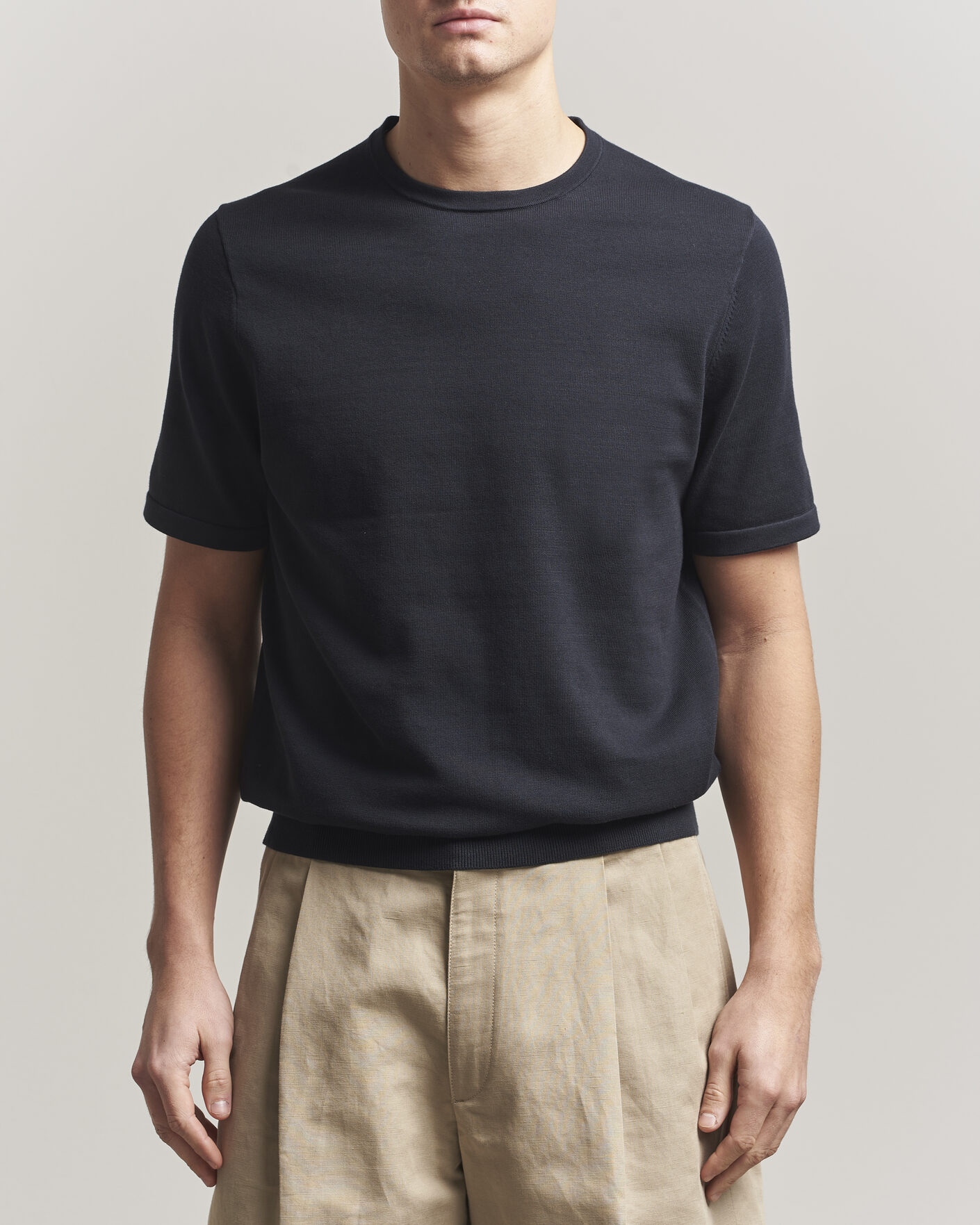 Hombres | Camisetas | Tiger of Sweden | Connor Cotton Knitted T-Shirt Light Ink