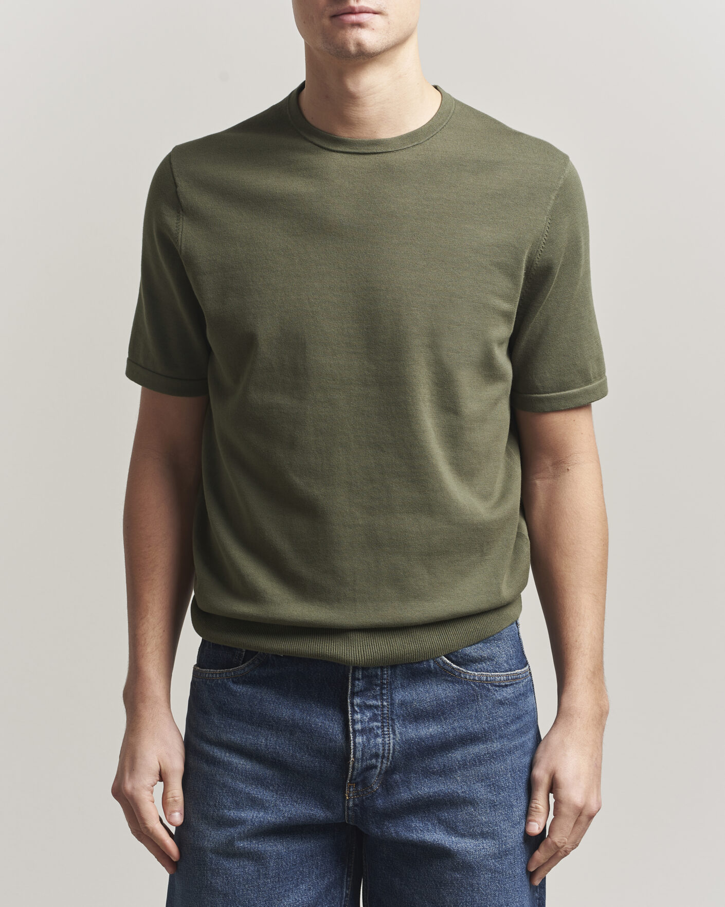 Hombres | Camisetas | Tiger of Sweden | Connor Cotton Knitted T-Shirt Kalamata Green