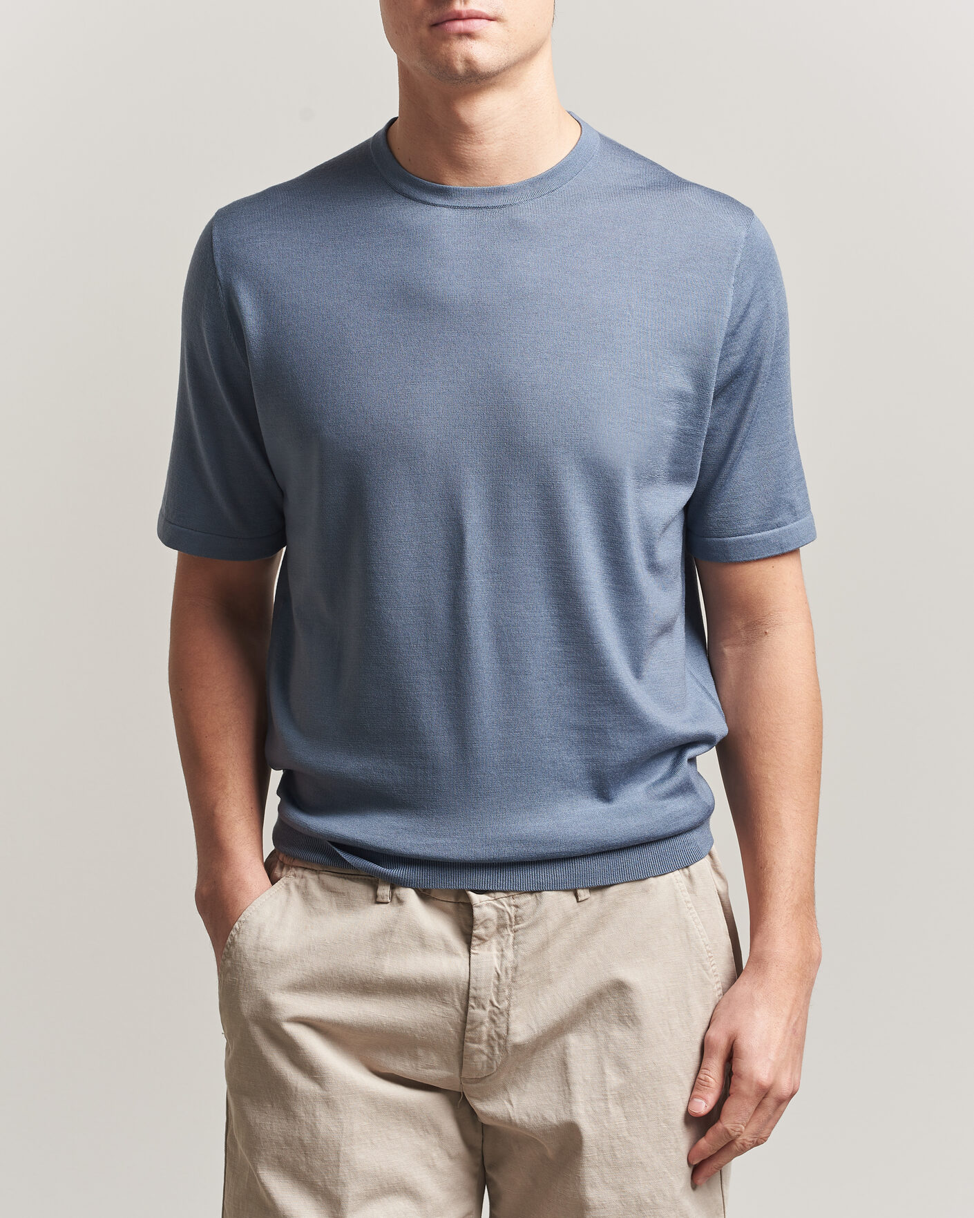 Hombres | Camisetas | Tiger of Sweden | Connor Merino Knitted T-Shirt Dull Blue