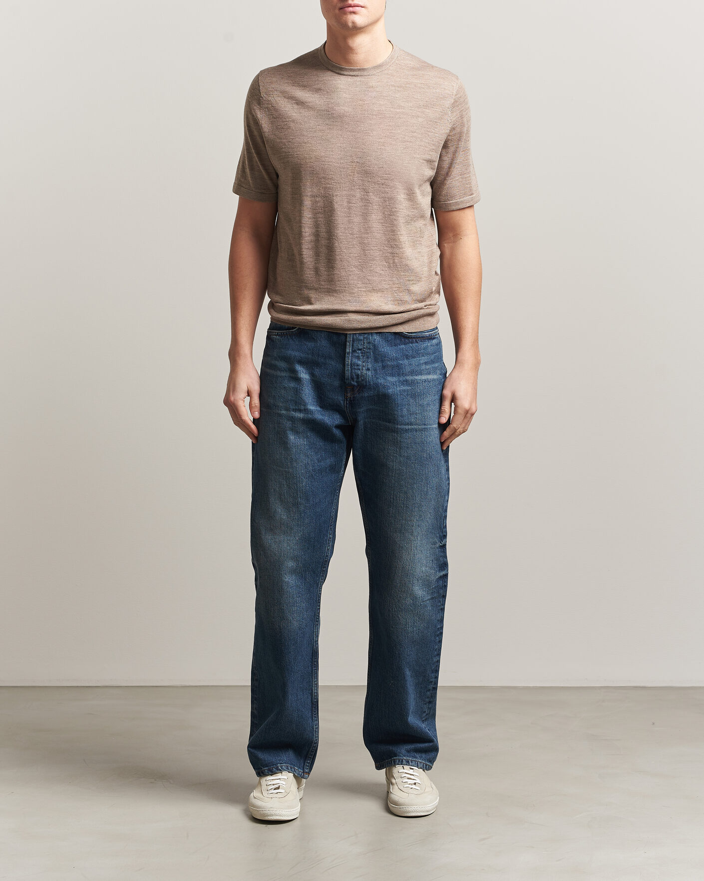 Hombres | Camisetas | Tiger of Sweden | Connor Merino Knitted T-Shirt Beige Melange