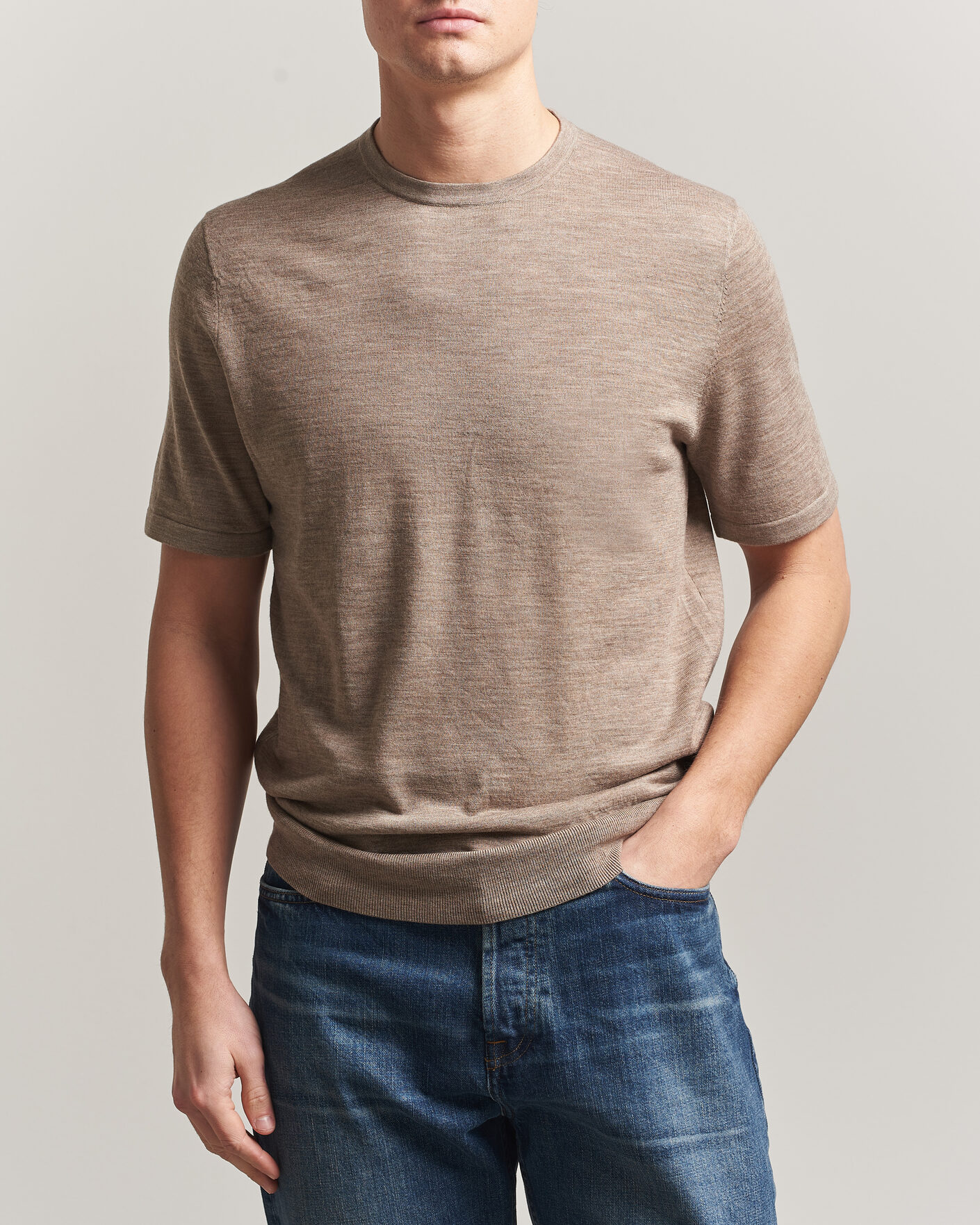 Hombres | Camisetas | Tiger of Sweden | Connor Merino Knitted T-Shirt Beige Melange