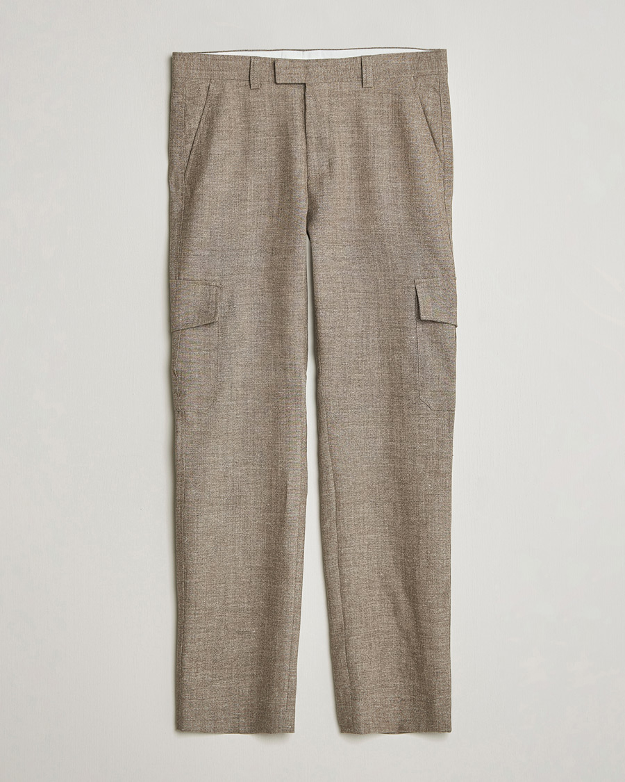 Hombres | Pantalones | Tiger of Sweden | Mend Wool/Linen Cargo Trousers Sawgrass Brown