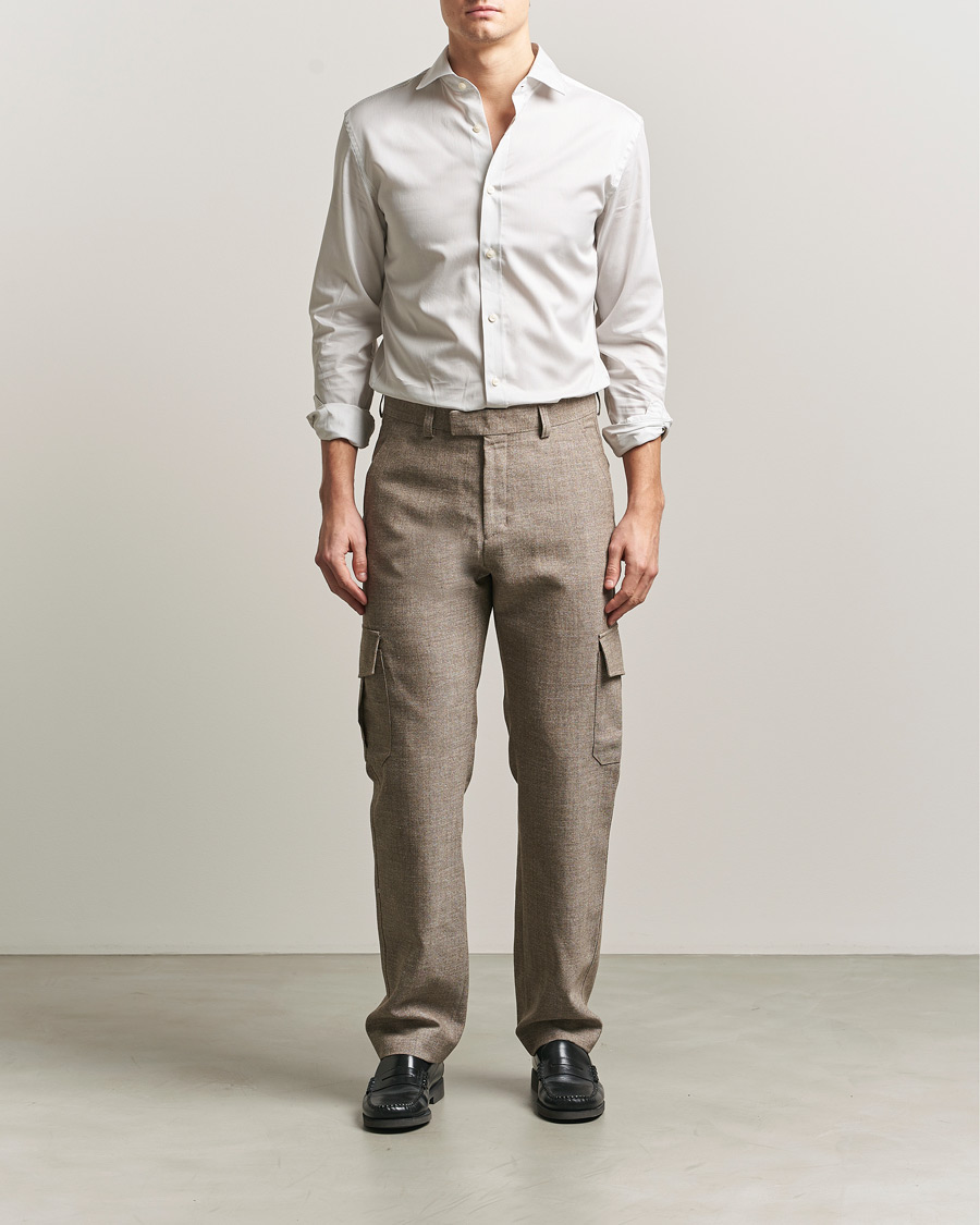 Hombres | Pantalones | Tiger of Sweden | Mend Wool/Linen Cargo Trousers Sawgrass Brown