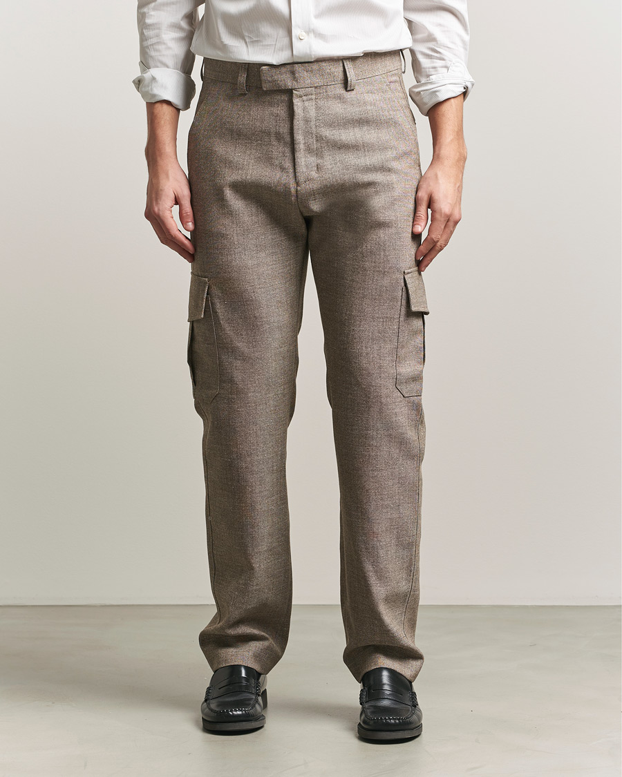 Hombres | Pantalones | Tiger of Sweden | Mend Wool/Linen Cargo Trousers Sawgrass Brown