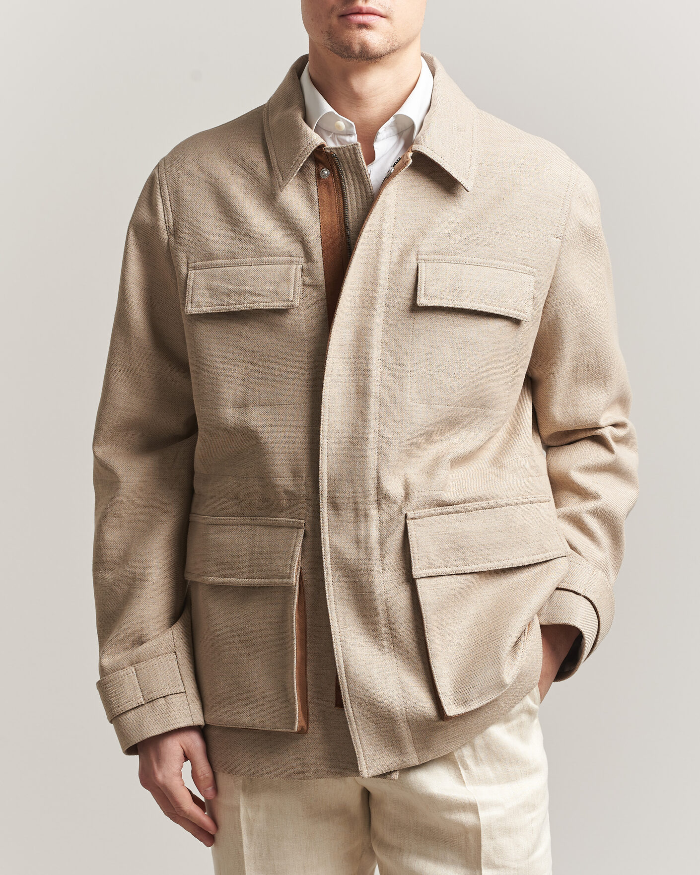 Hombres | Abrigos y chaquetas | Tiger of Sweden | Sandser Cotton/Linen Field Jacket Soft Latte