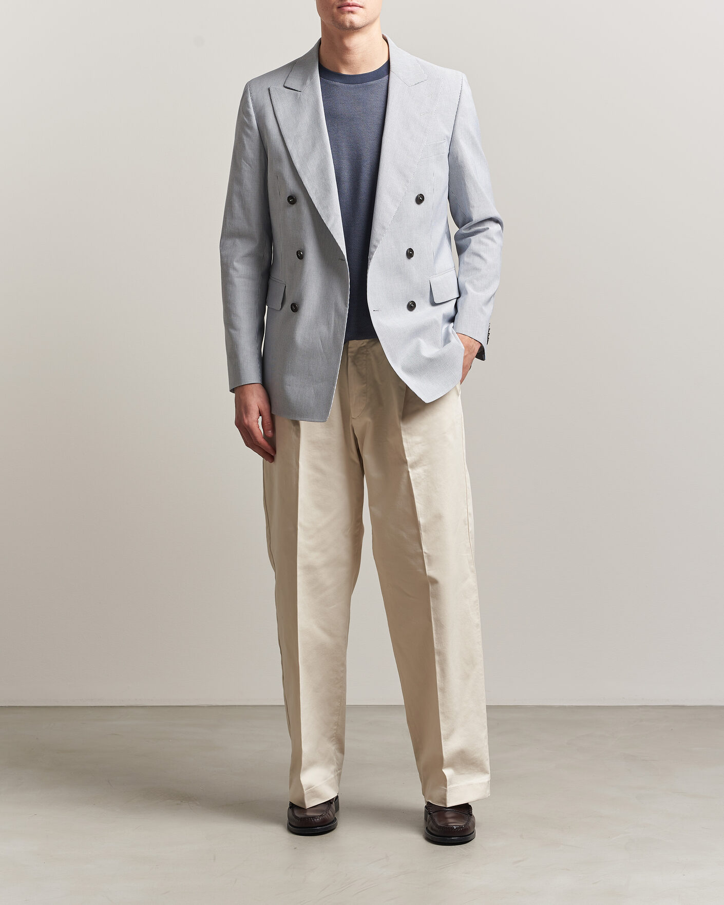 Hombres | Blazers | Tiger of Sweden | Ease Cotton Double Breasted Blazer Thunder Blue