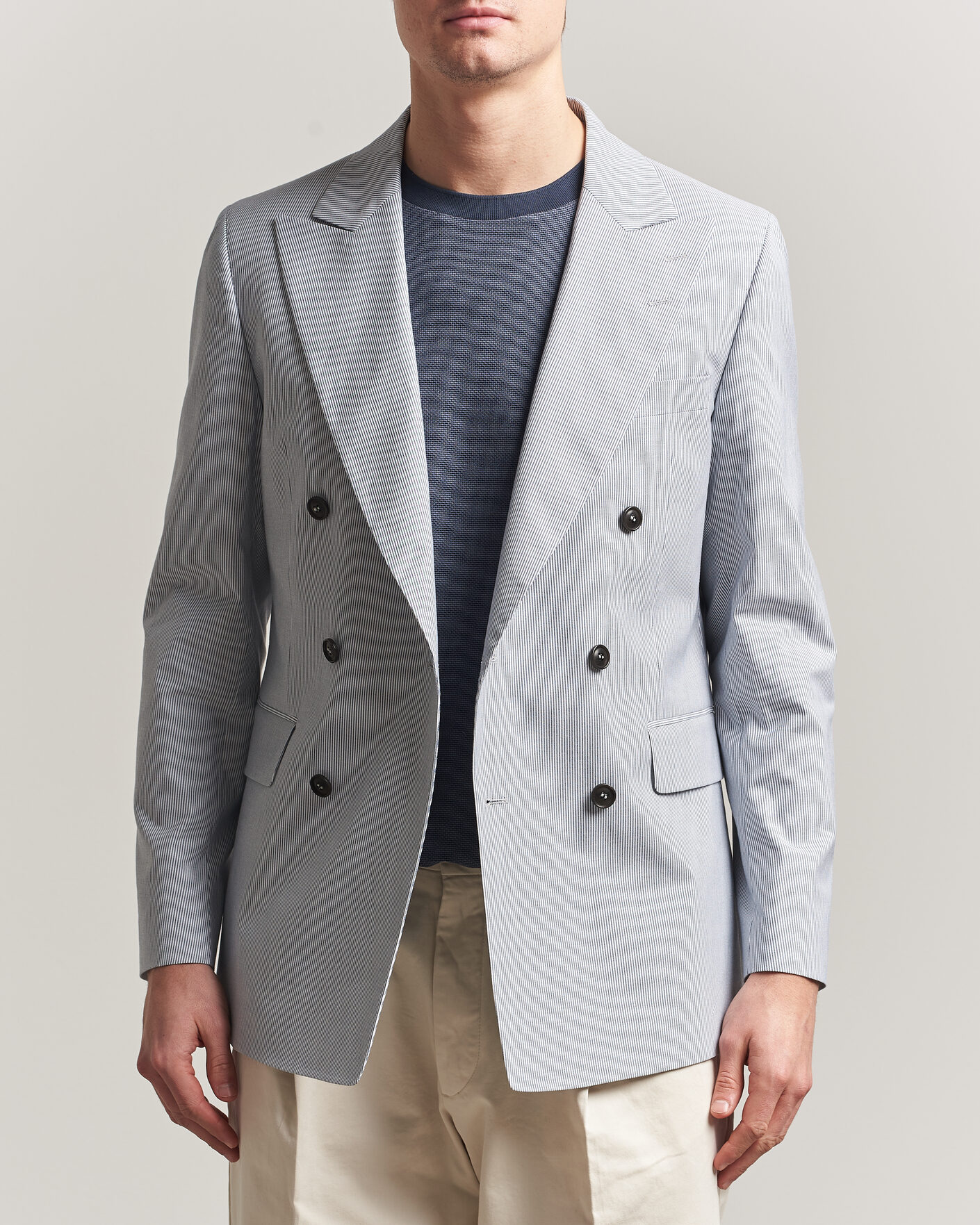 Hombres | Blazers | Tiger of Sweden | Ease Cotton Double Breasted Blazer Thunder Blue