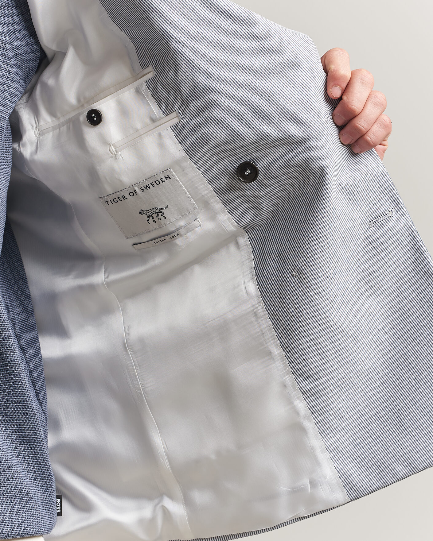 Hombres | Blazers | Tiger of Sweden | Ease Cotton Double Breasted Blazer Thunder Blue