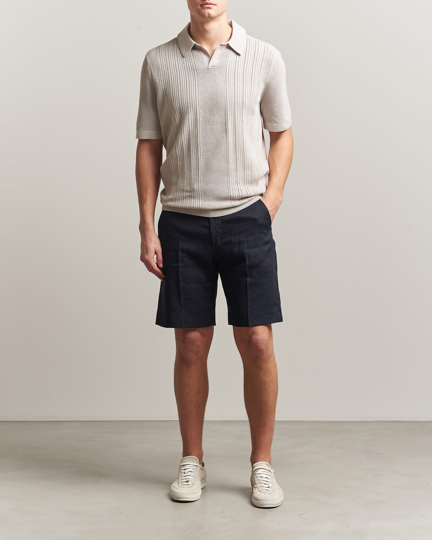 Hombres | Polos | Tiger of Sweden | Eoin Wool/Linen Knitted Polo Ivory