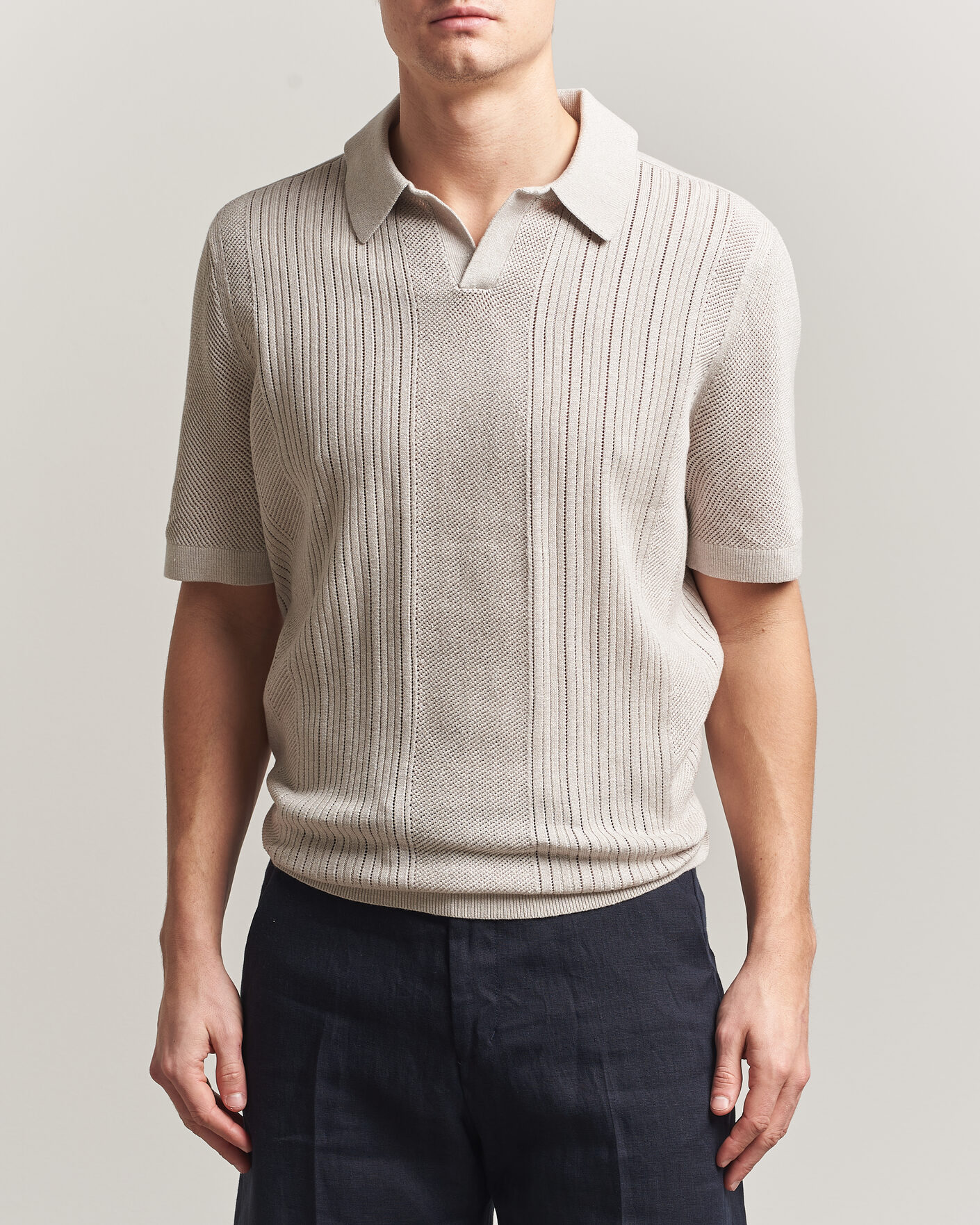 Hombres | Polos | Tiger of Sweden | Eoin Wool/Linen Knitted Polo Ivory