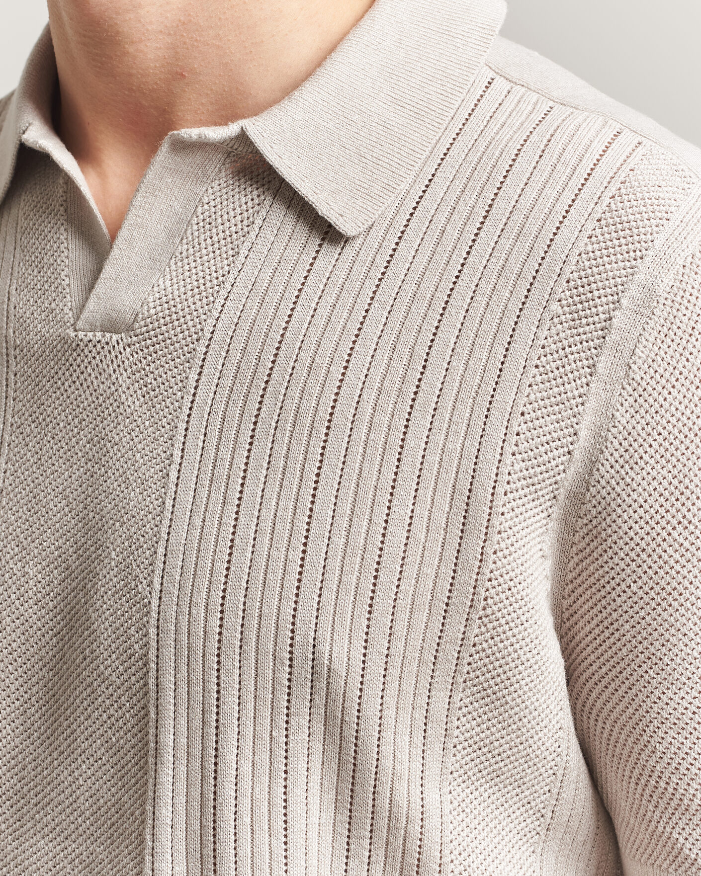 Hombres | Polos | Tiger of Sweden | Eoin Wool/Linen Knitted Polo Ivory