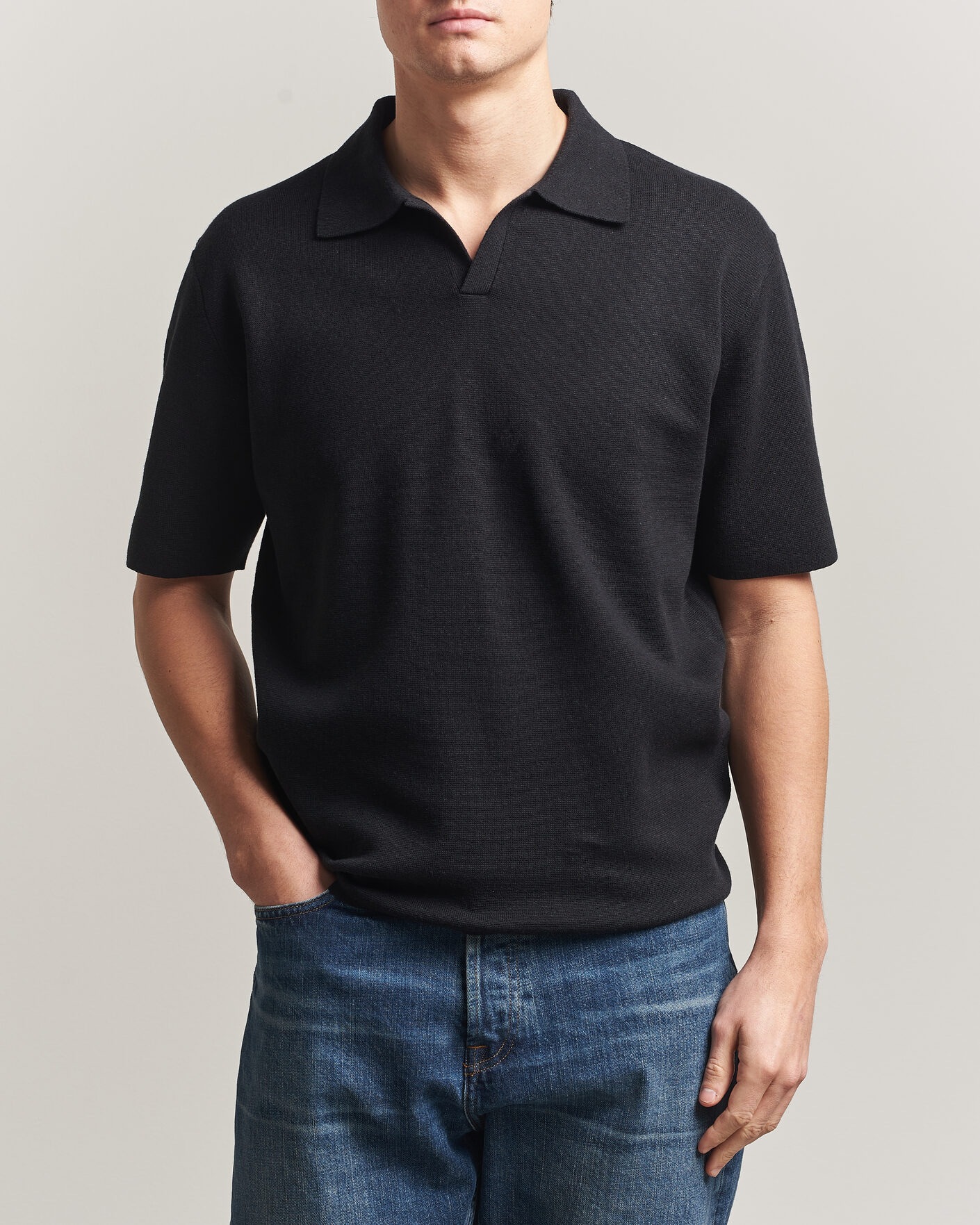 Hombres | Polos | Tiger of Sweden | Maelon Cotton/Linen Knitted Polo Black