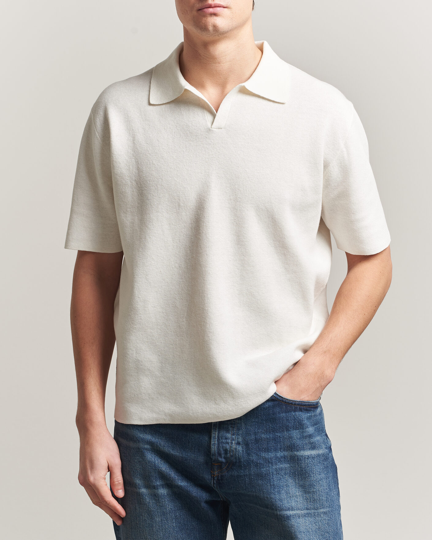 Hombres | Polos | Tiger of Sweden | Maelon Cotton/Linen Knitted Polo Pure White