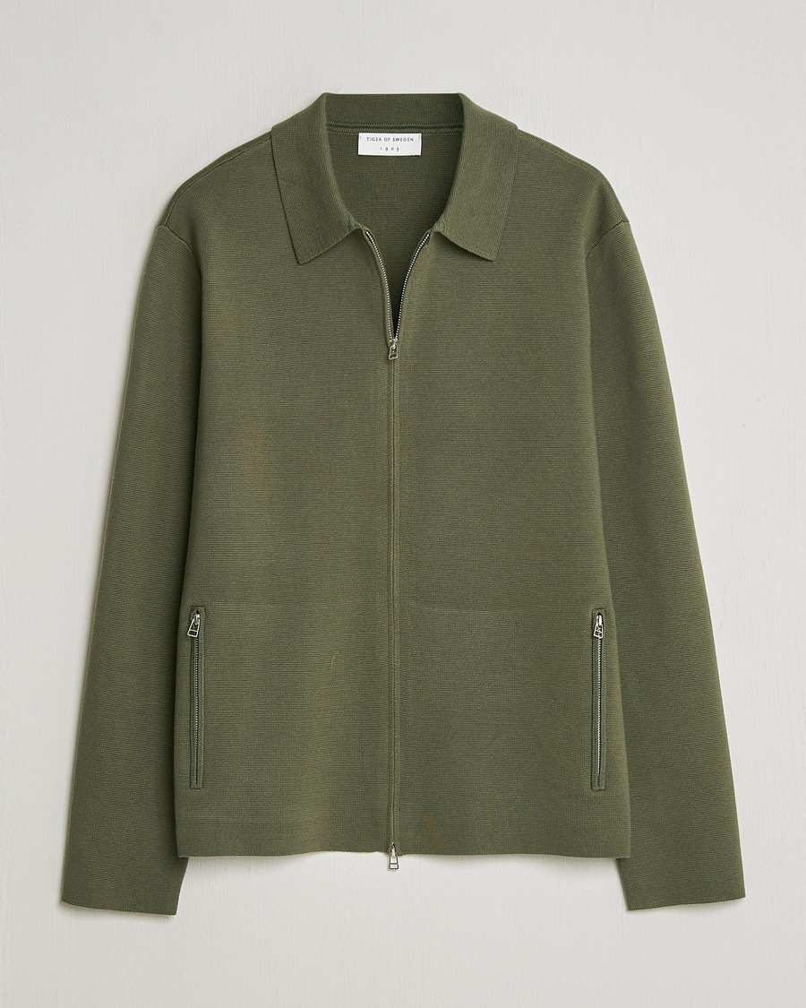 Hombres | Jerséis y prendas de punto | Tiger of Sweden | Celyn Knitted Full Zip Kalamata Green