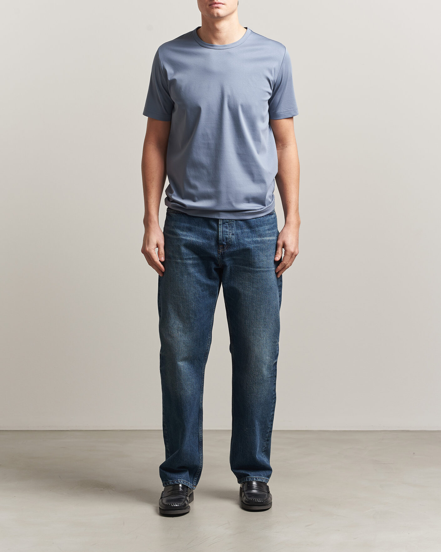 Hombres | Camisetas | Tiger of Sweden | Olaf Mercerized Cotton T-Shirt Dull Blue