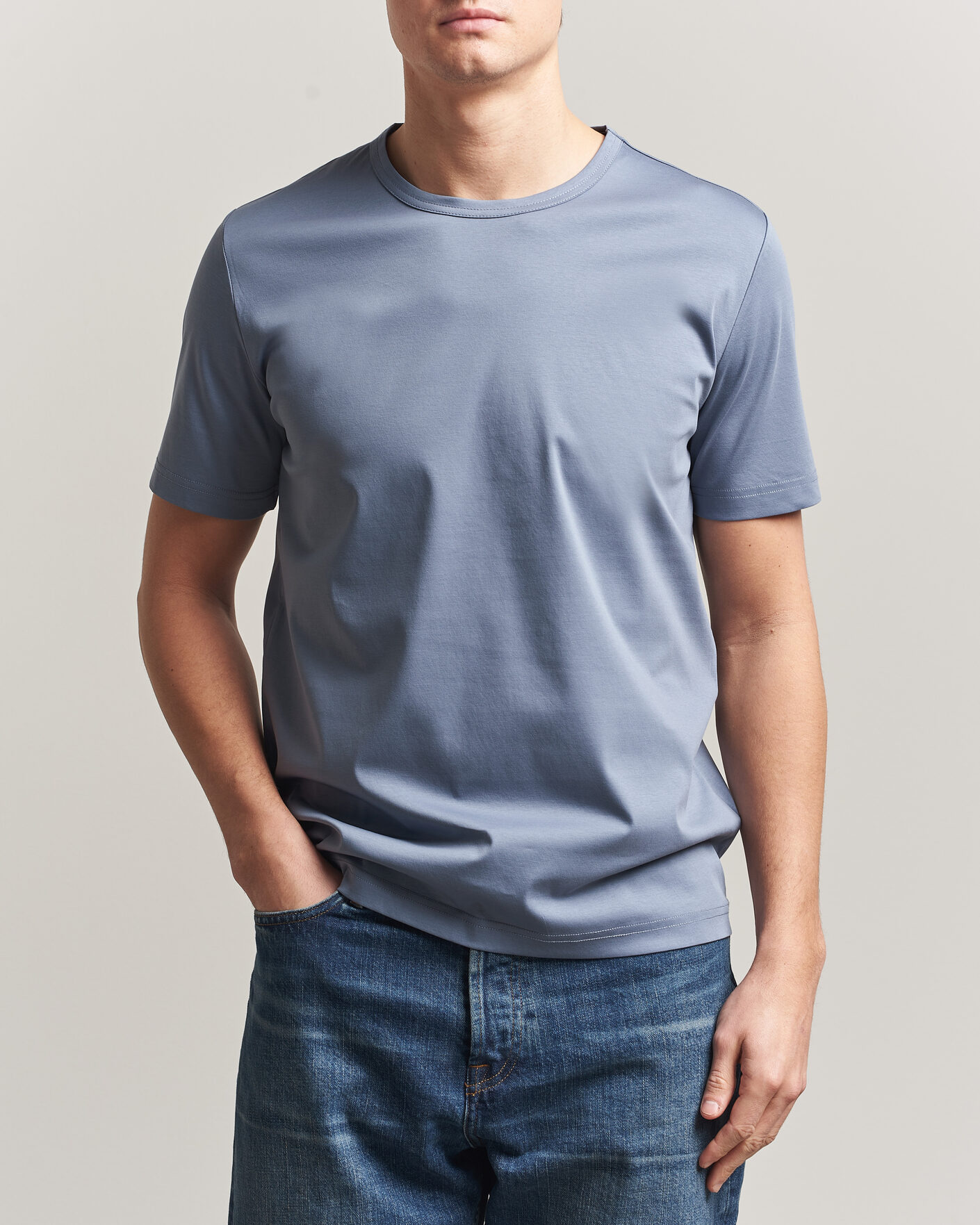 Hombres | Camisetas | Tiger of Sweden | Olaf Mercerized Cotton T-Shirt Dull Blue