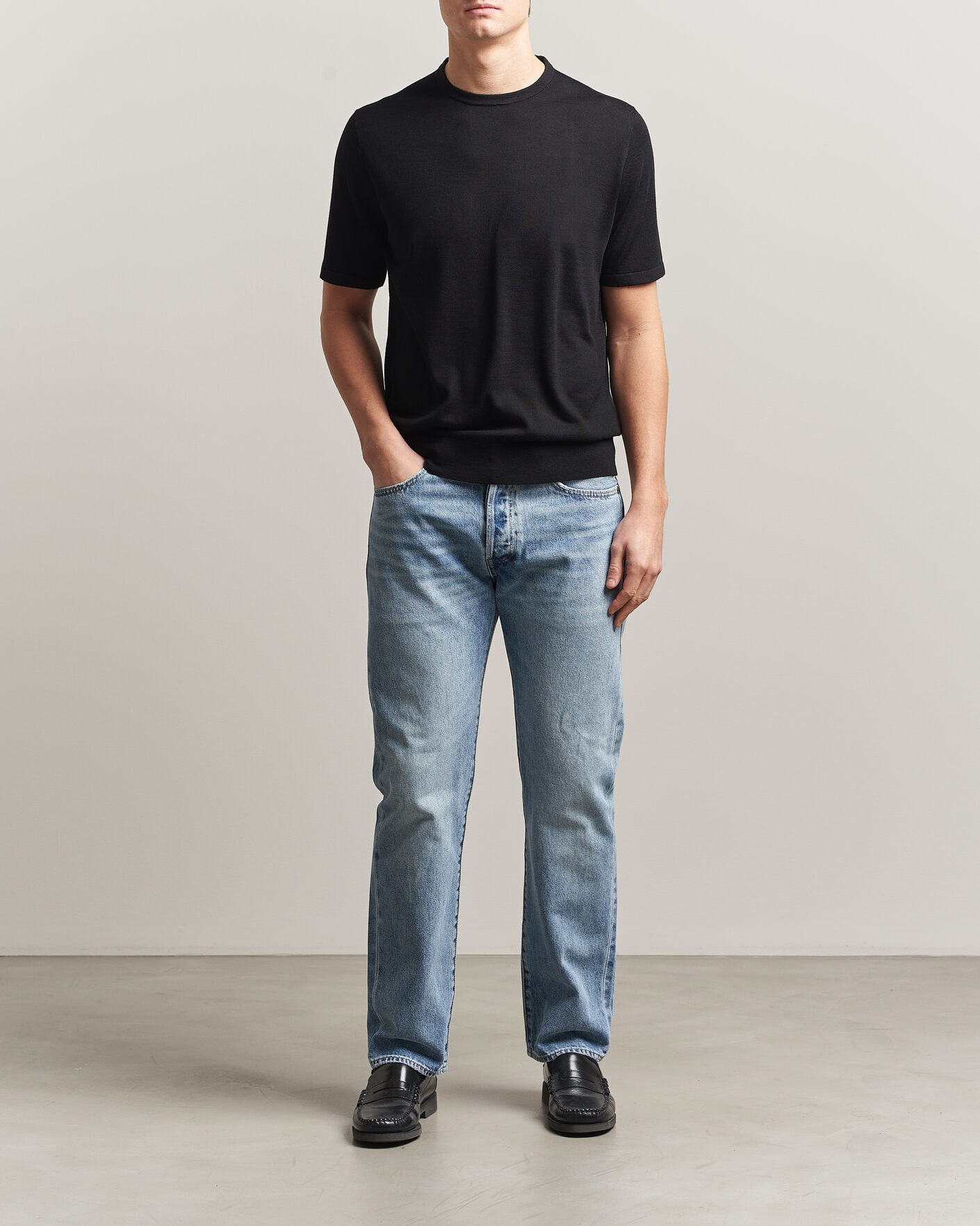 Hombres | Camisetas | Tiger of Sweden | Connor Knitted Crew Neck T-Shirt Black
