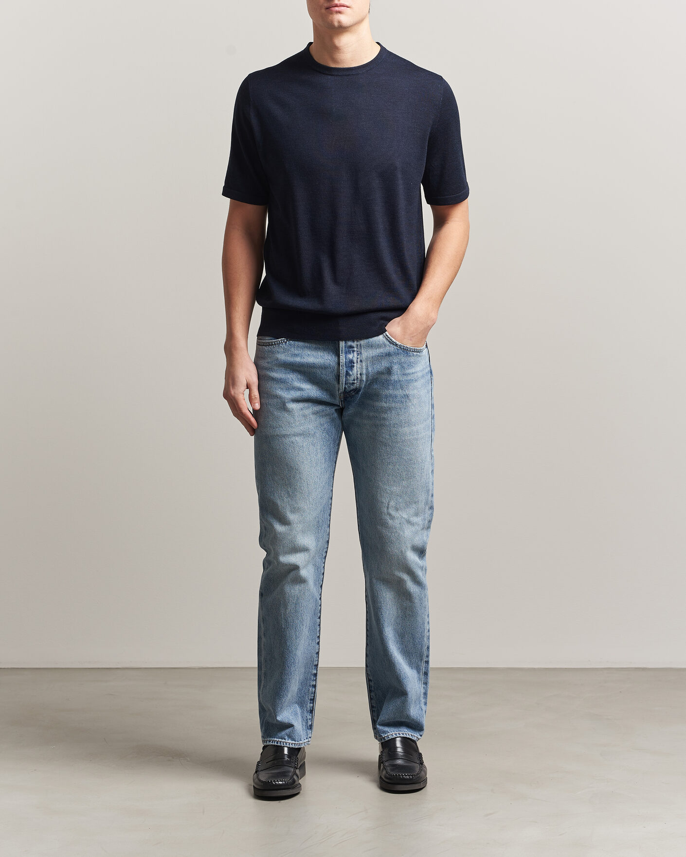 Hombres | Camisetas | Tiger of Sweden | Connor Knitted Crew Neck T-Shirt Light Ink