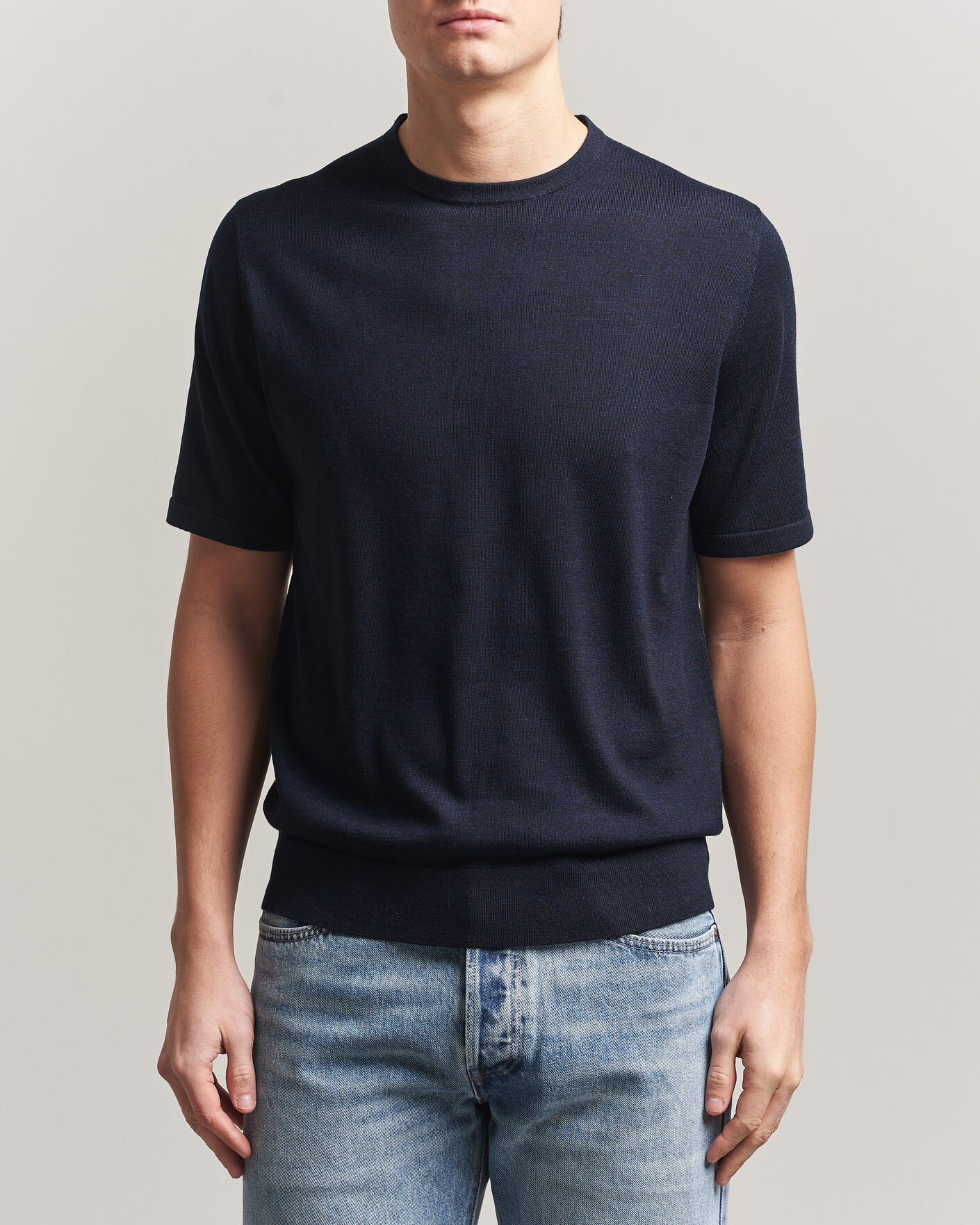 Hombres | Camisetas | Tiger of Sweden | Connor Knitted Crew Neck T-Shirt Light Ink