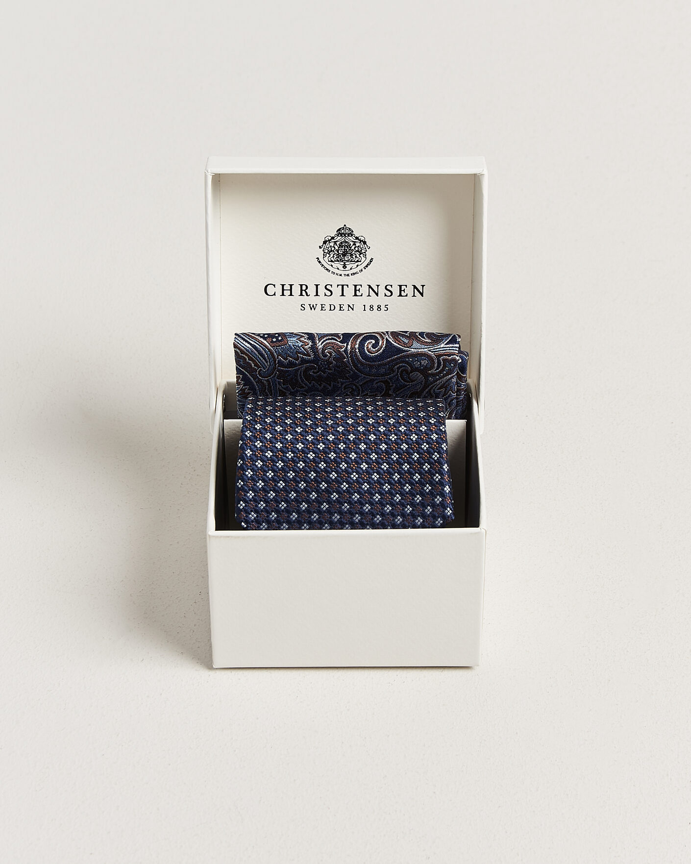 Hombres | Corbatas | Amanda Christensen | Box Set Printed Silk 8cm Tie With Pocket Square Navy/Brown
