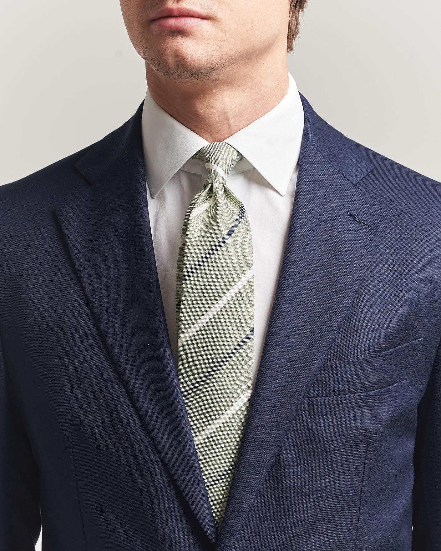 Hombres | Corbatas | Amanda Christensen | Silk/Linen 8cm Striped Tie Green