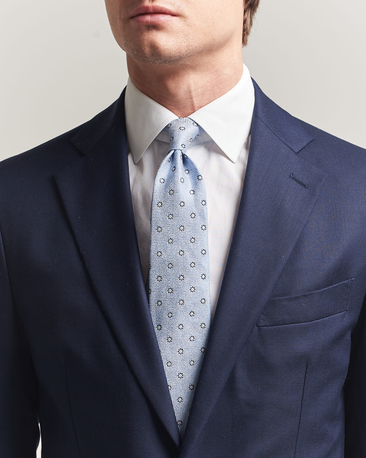 Hombres | Corbatas | Amanda Christensen | Silk/Linen 8cm Flower Tie Blue