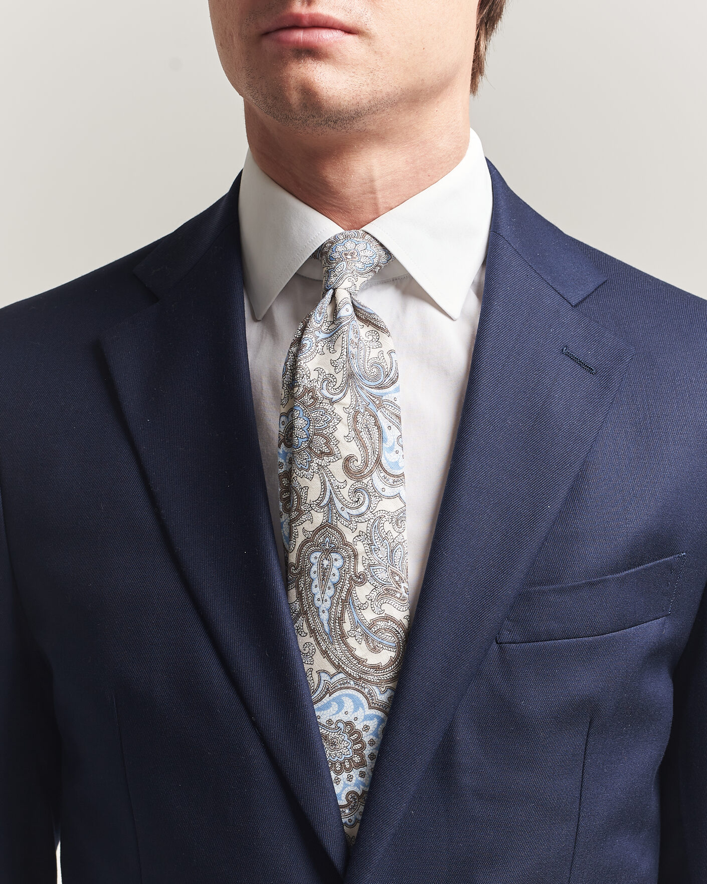 Hombres | Corbatas | Amanda Christensen | Linen 8cm Paisley Tie Cream