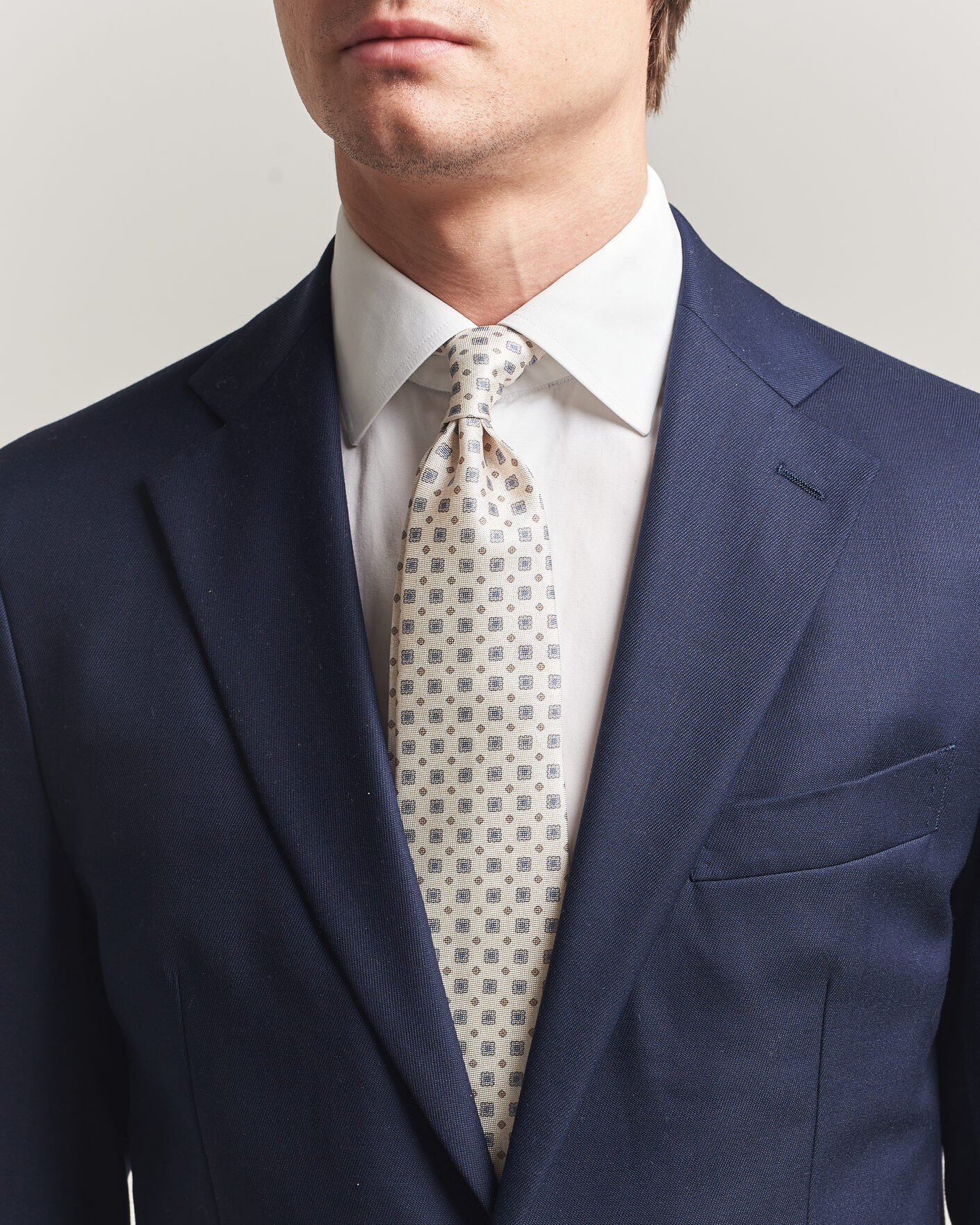 Hombres | Corbatas | Amanda Christensen | Silk Oxford 8cm Flower Tie Cream