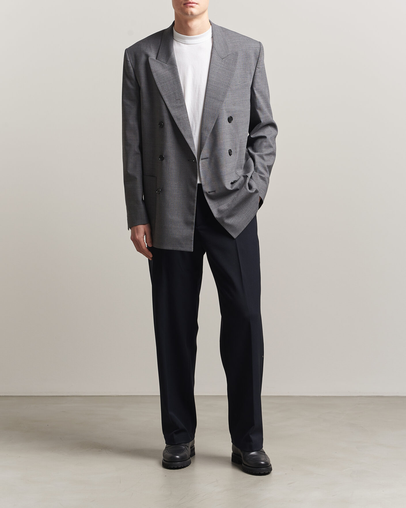 Hombres | Blazers | Filippa K | Michael Wool Pinstriped Double Breasted Blazer Mid Grey