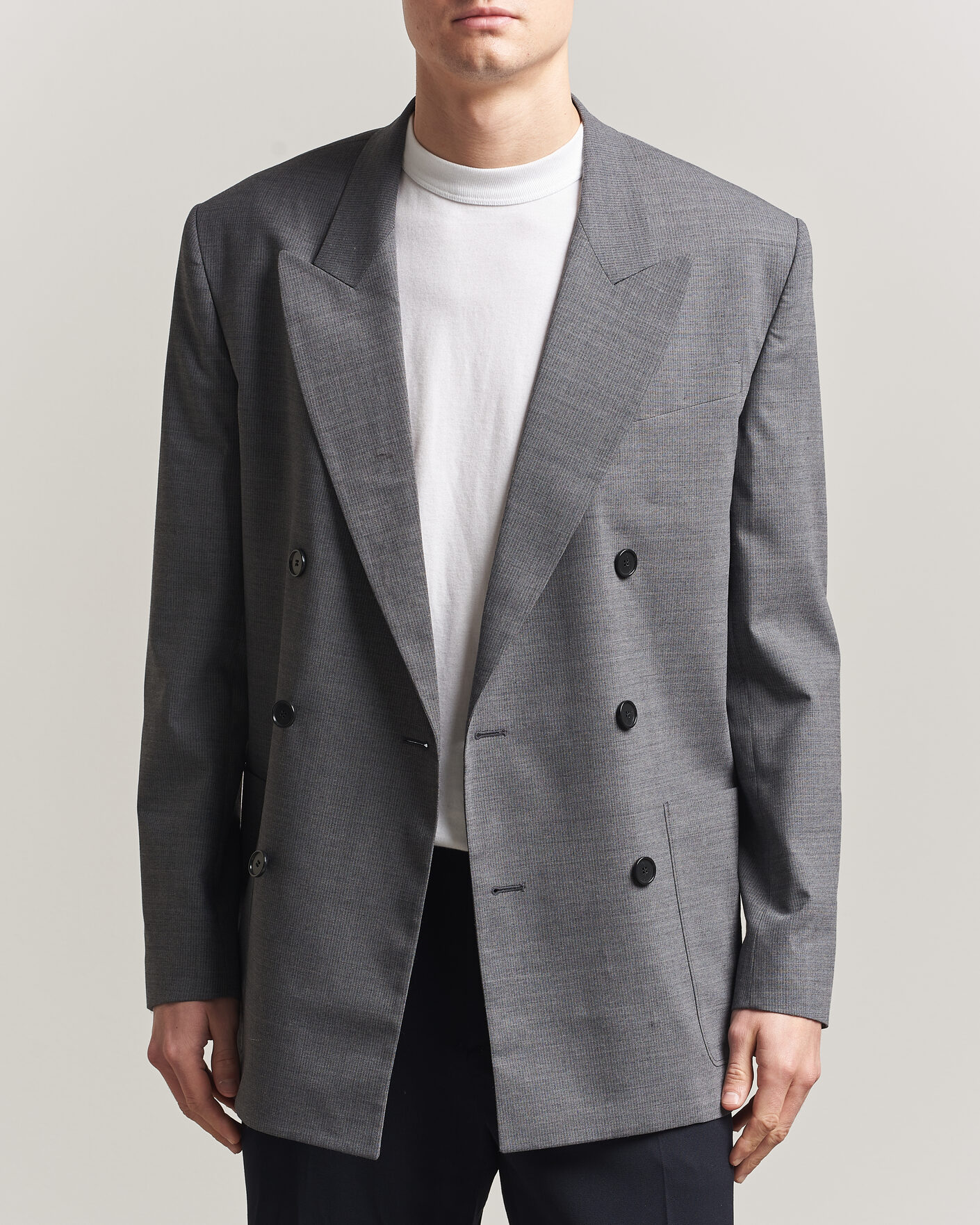 Hombres | Blazers | Filippa K | Michael Wool Pinstriped Double Breasted Blazer Mid Grey