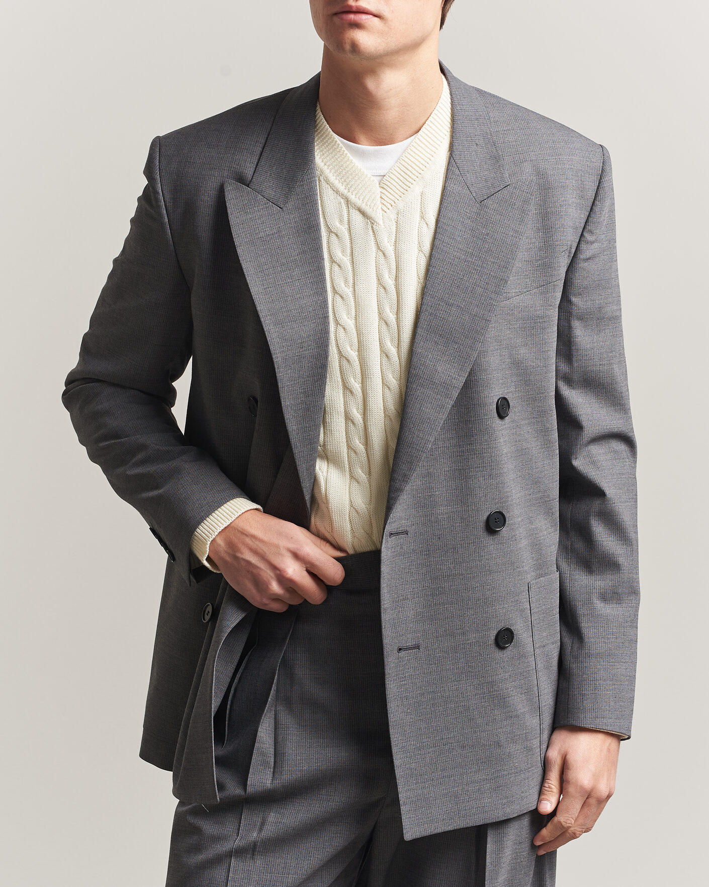 Hombres | Blazers | Filippa K | Michael Wool Pinstriped Double Breasted Blazer Mid Grey