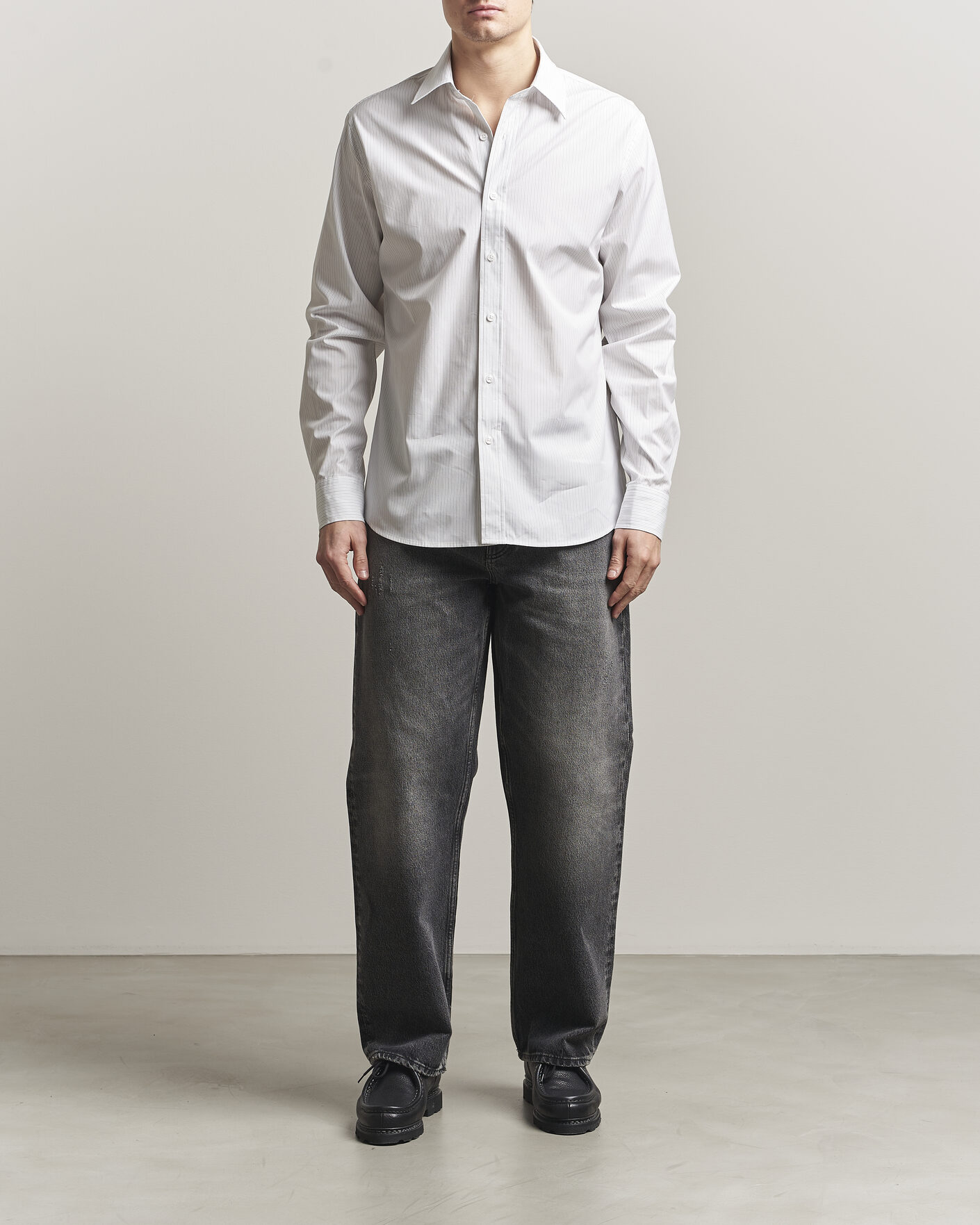 Hombres | Camisas | Filippa K | Cotton Poplin Striped Shirt White/Black