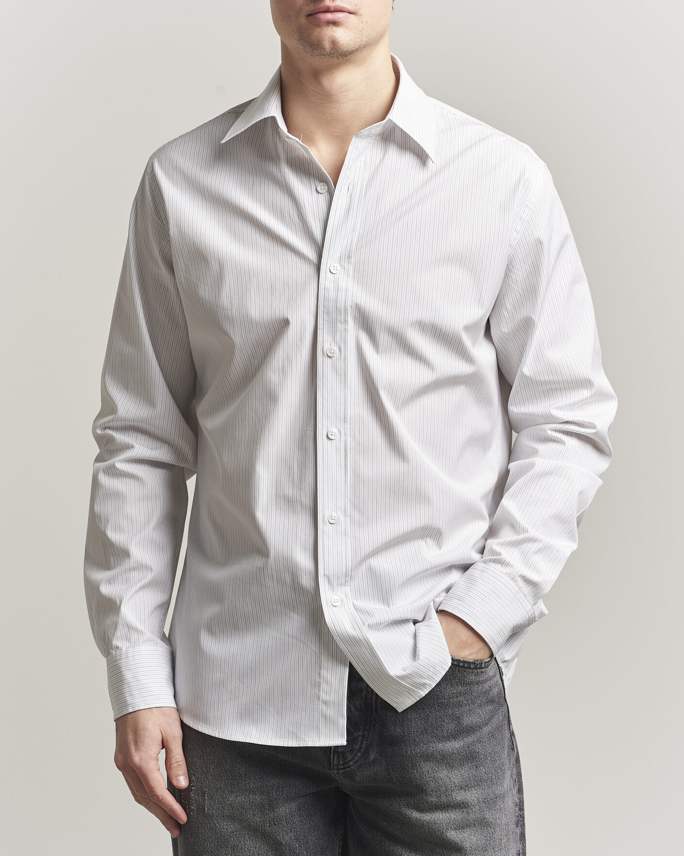 Hombres | Camisas | Filippa K | Cotton Poplin Striped Shirt White/Black