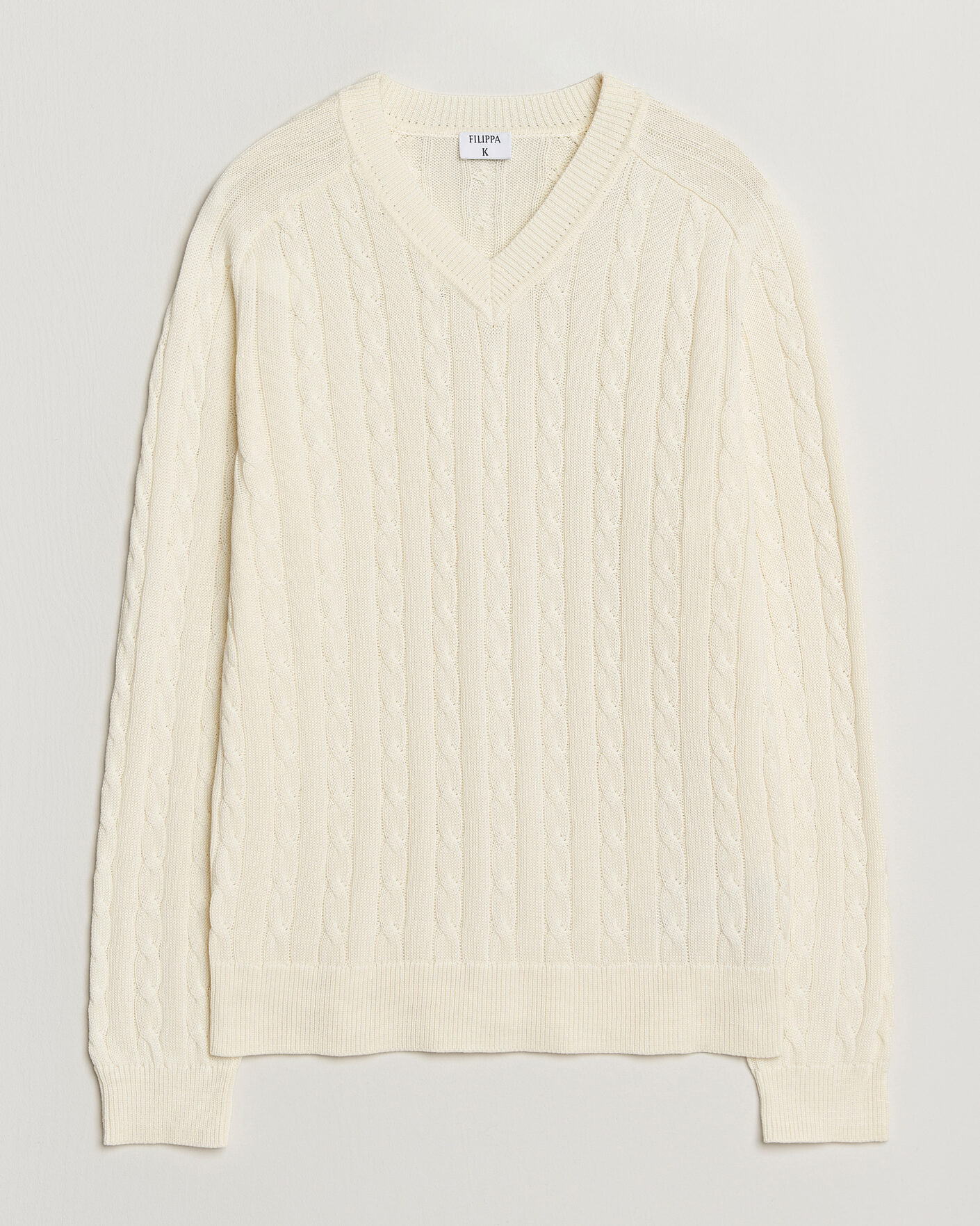 Hombres | Jerséis y prendas de punto | Filippa K | Cotton Cable V-Neck Sweater Calico White