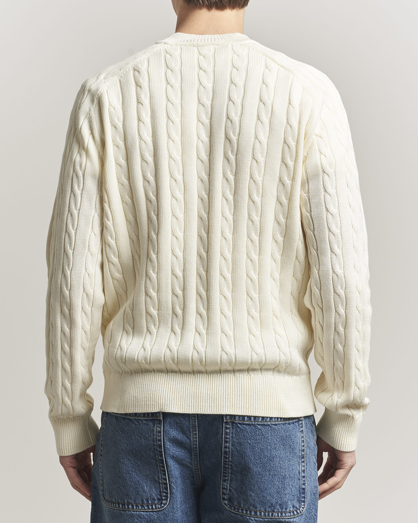 Hombres | Jerséis y prendas de punto | Filippa K | Cotton Cable V-Neck Sweater Calico White