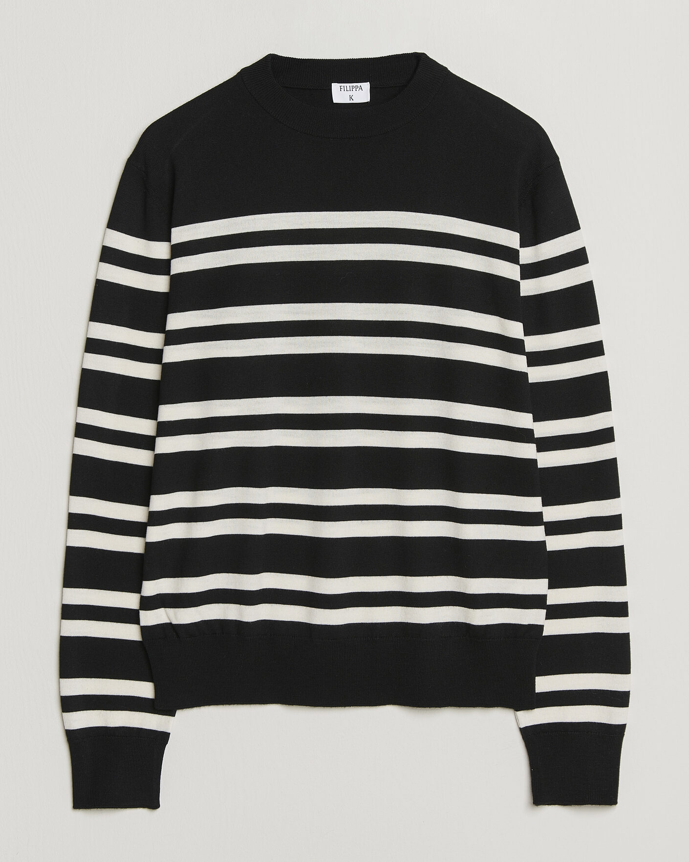 Hombres | Jerséis y prendas de punto | Filippa K | Merino Knitted Striped Sweater Black/White