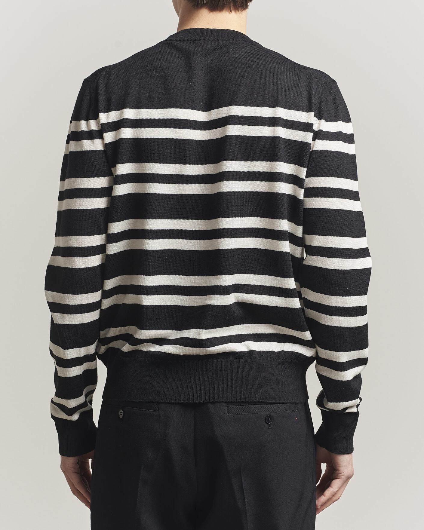 Hombres | Jerséis y prendas de punto | Filippa K | Merino Knitted Striped Sweater Black/White
