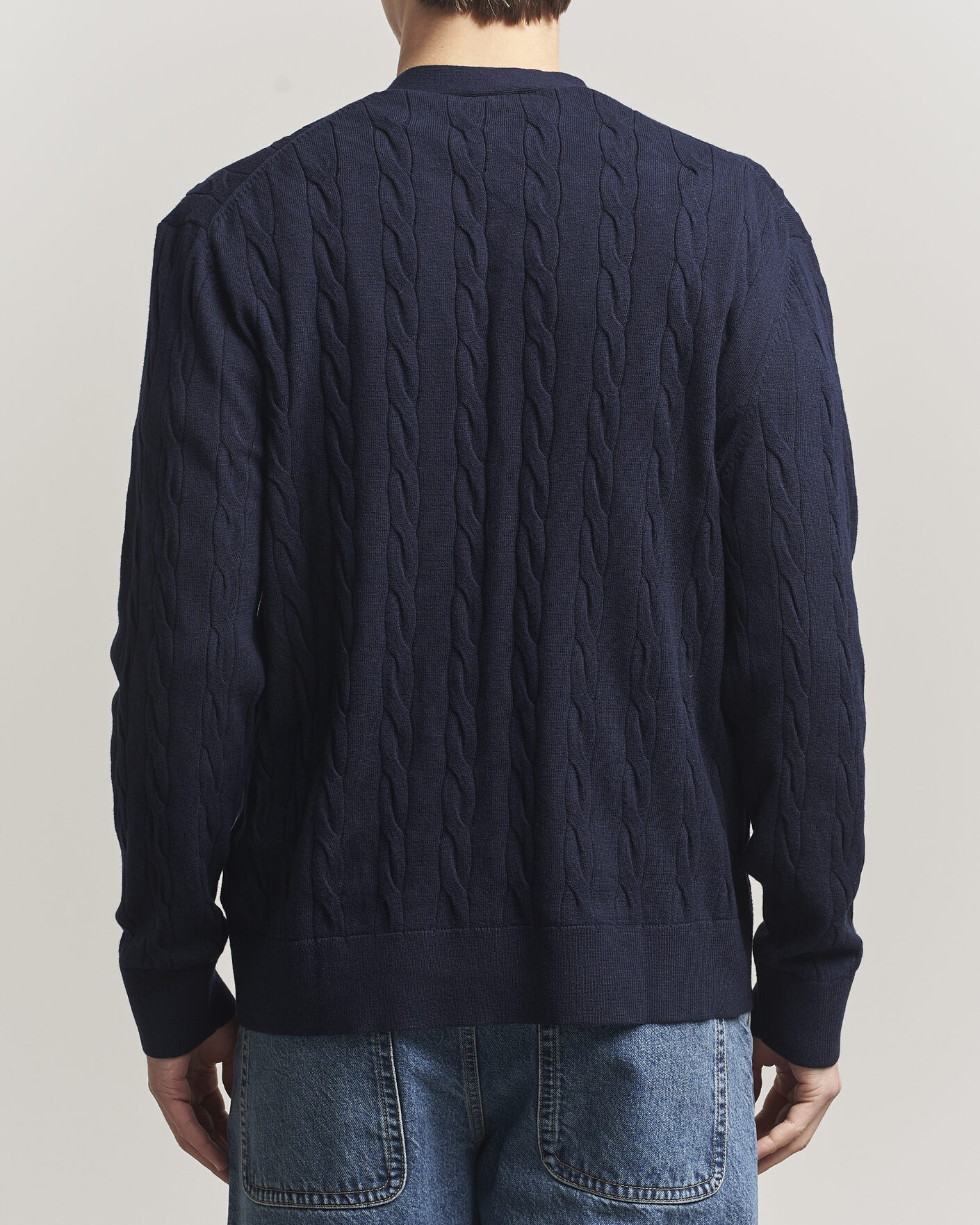 Hombres | Jerséis y prendas de punto | Filippa K | Cotton/Merino Cable Cardigan Navy
