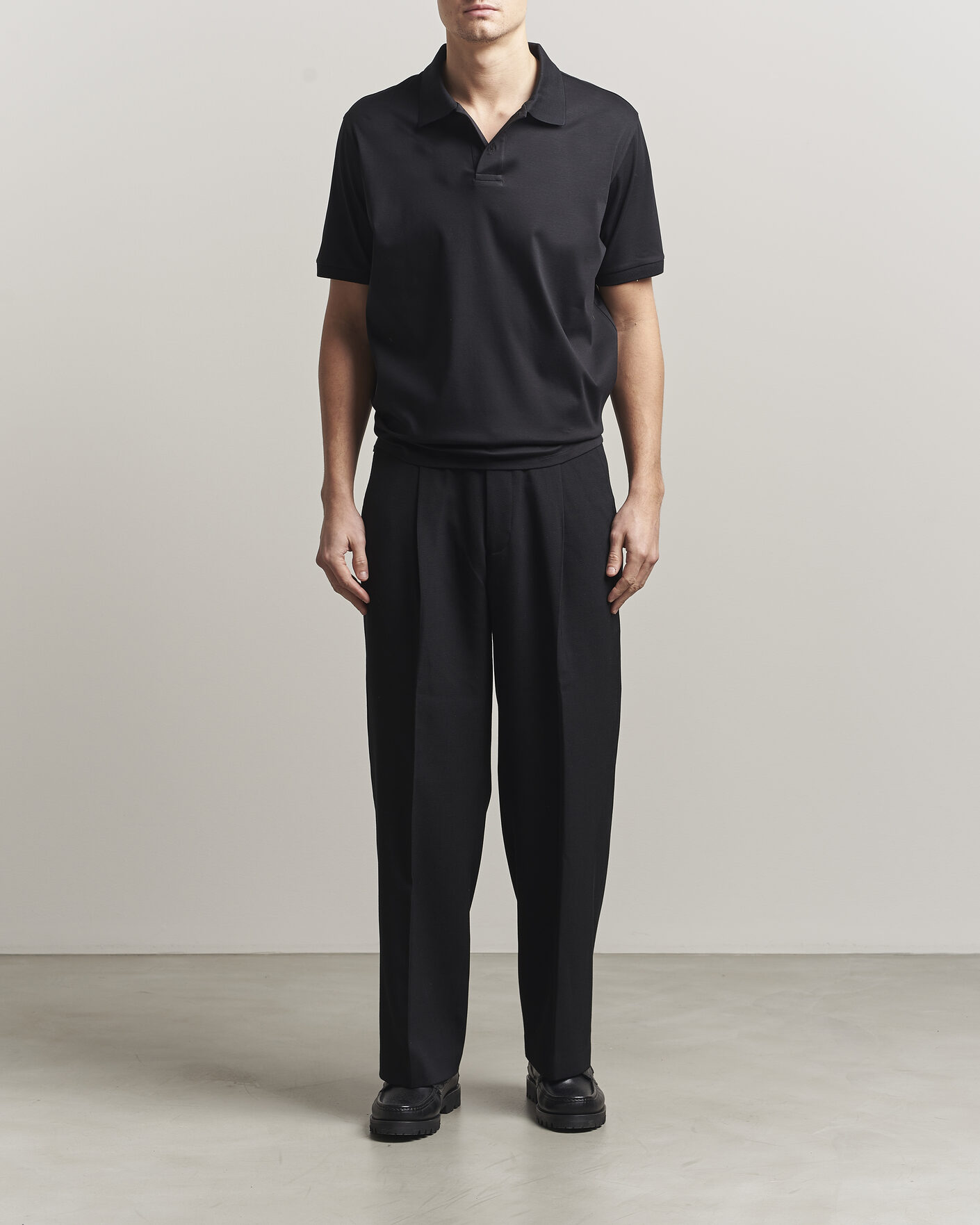 Hombres | Polos | Filippa K | Technical Cotton Polo Black