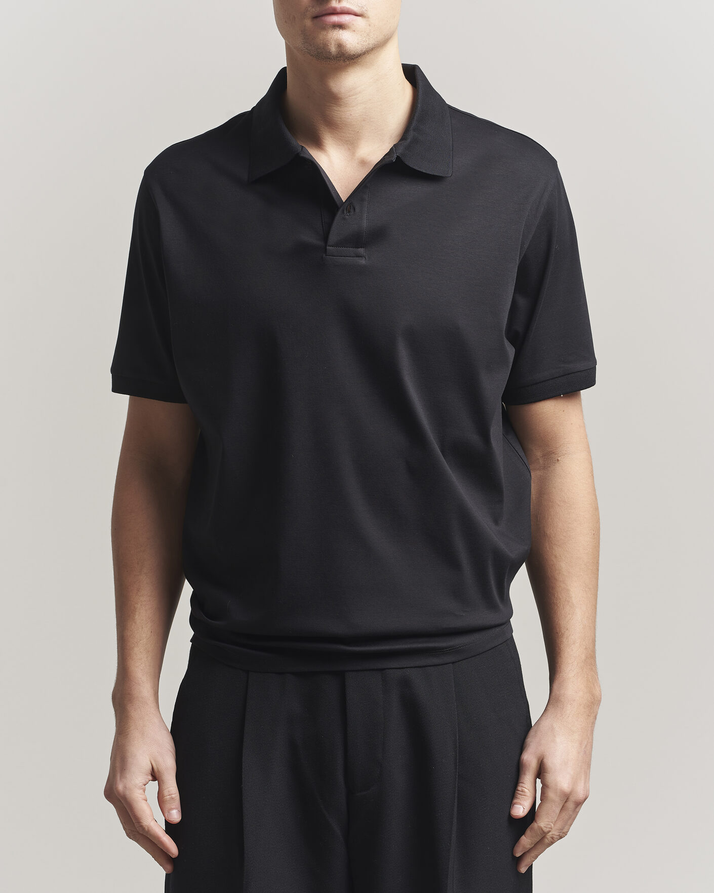 Hombres | Polos | Filippa K | Technical Cotton Polo Black