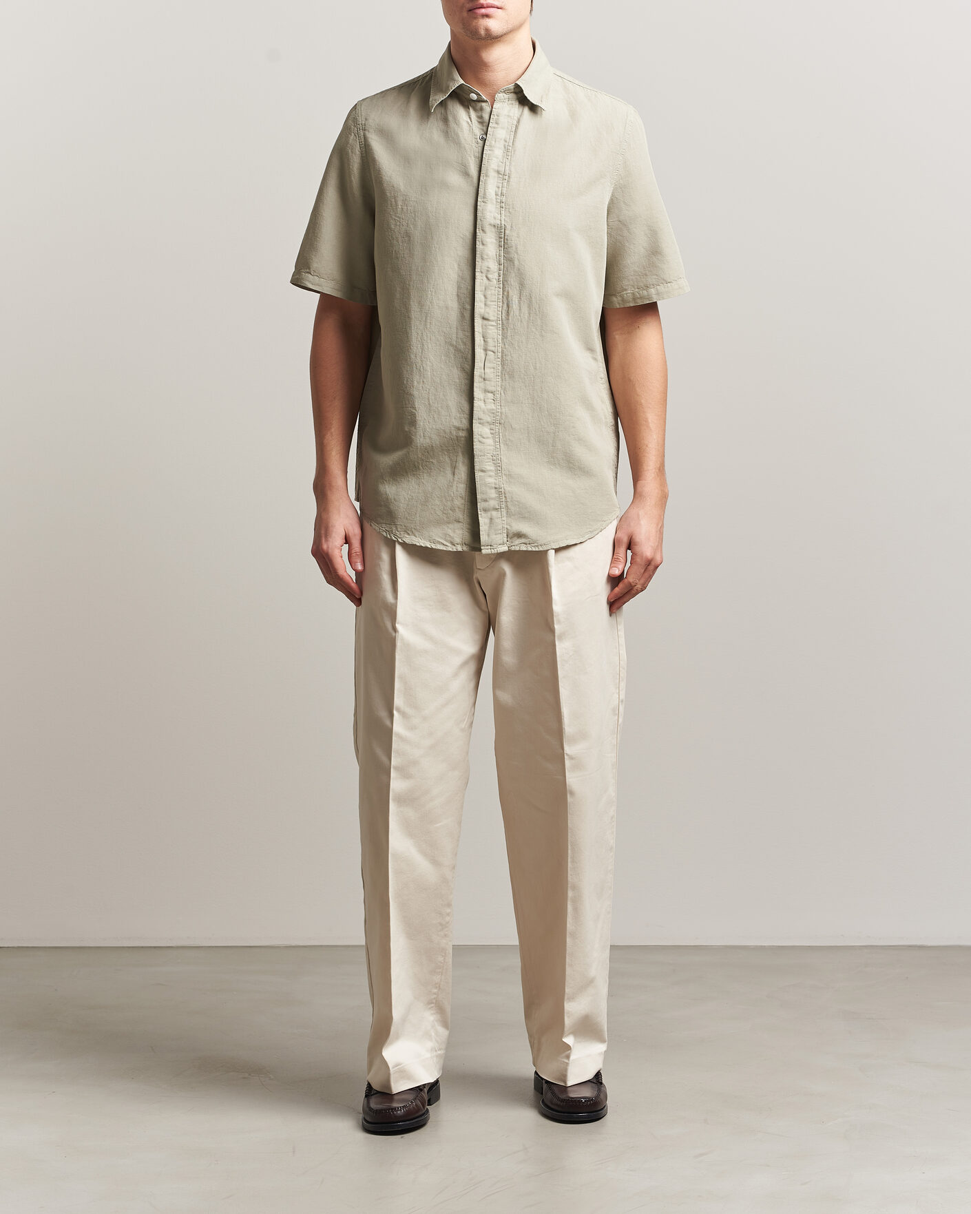 Hombres | Camisas | Filippa K | Cotton/Linen Short Sleeve Shirt Light Green