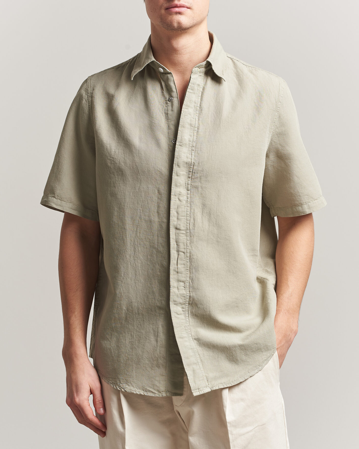 Hombres | Camisas | Filippa K | Cotton/Linen Short Sleeve Shirt Light Green