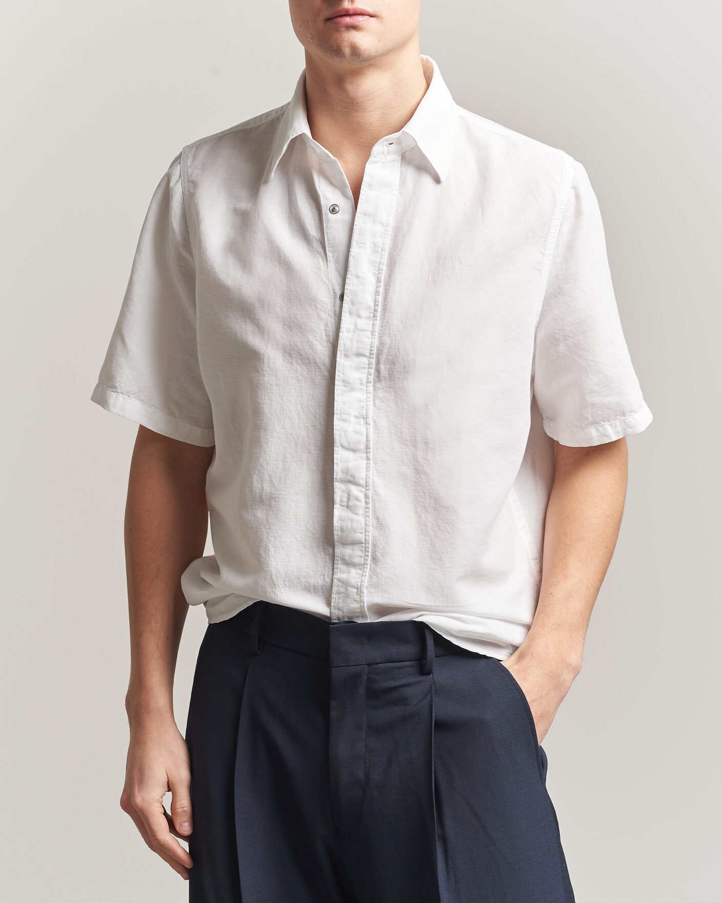 Hombres | Camisas | Filippa K | Cotton/Linen Short Sleeve Shirt White